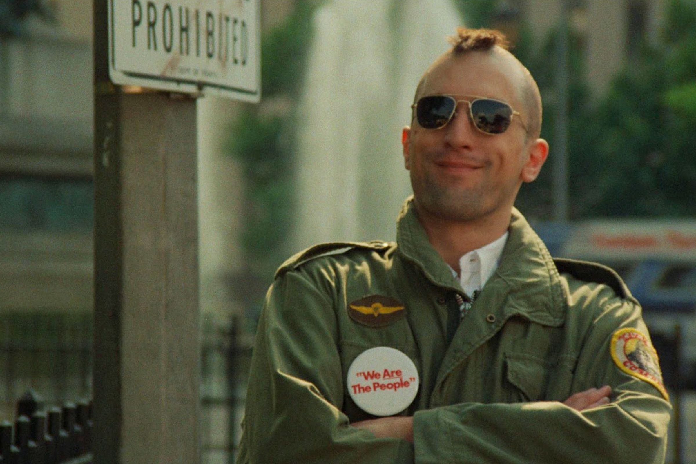 Robert DeNiro as Vietnam War veteran Travis Bickle in "Taxi Driver". Bickle technically wears Ray-Ban Caravan sunglasses, a squared-off version of the aviator silhouette