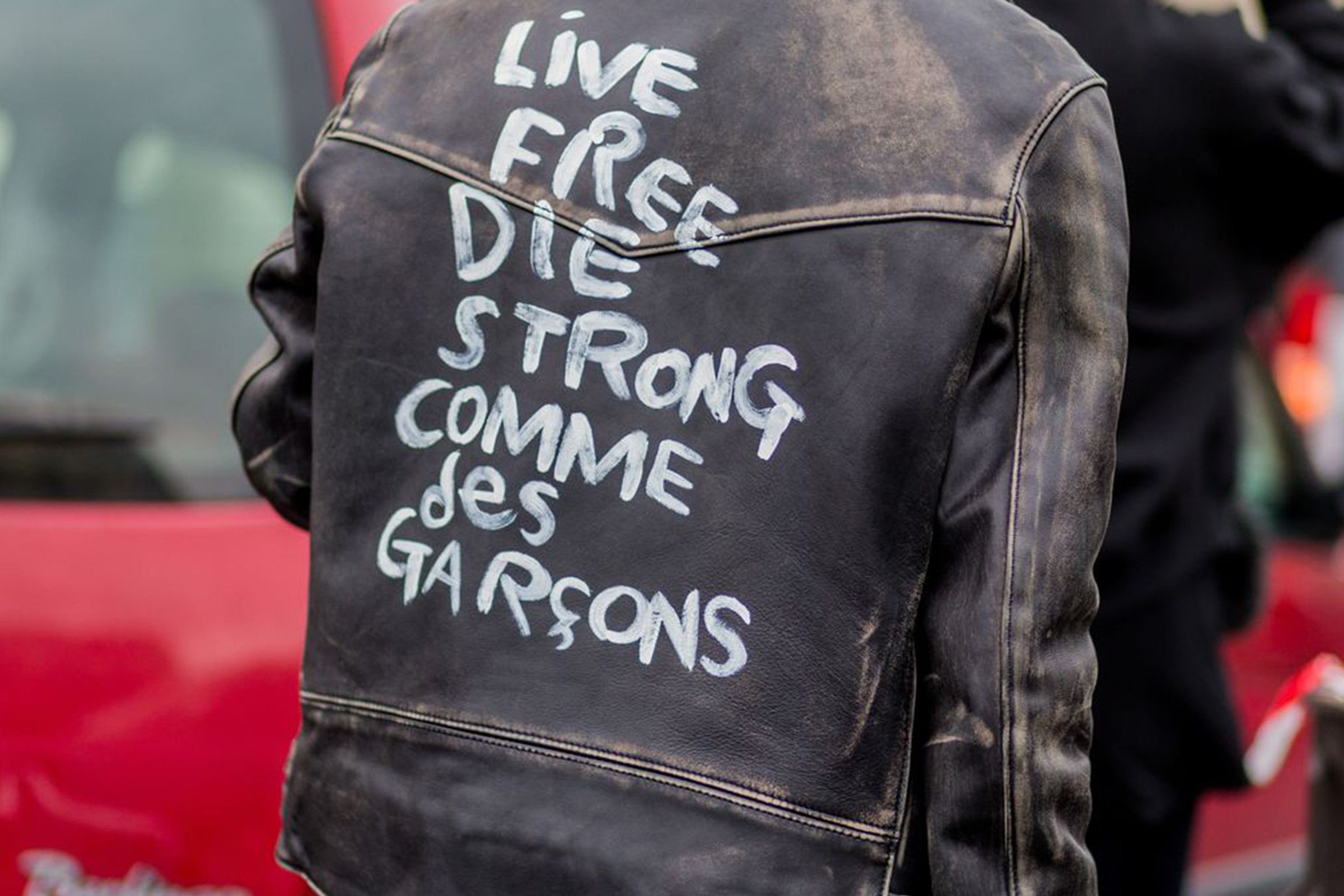 Live free die strong shop comme des garcons jacket