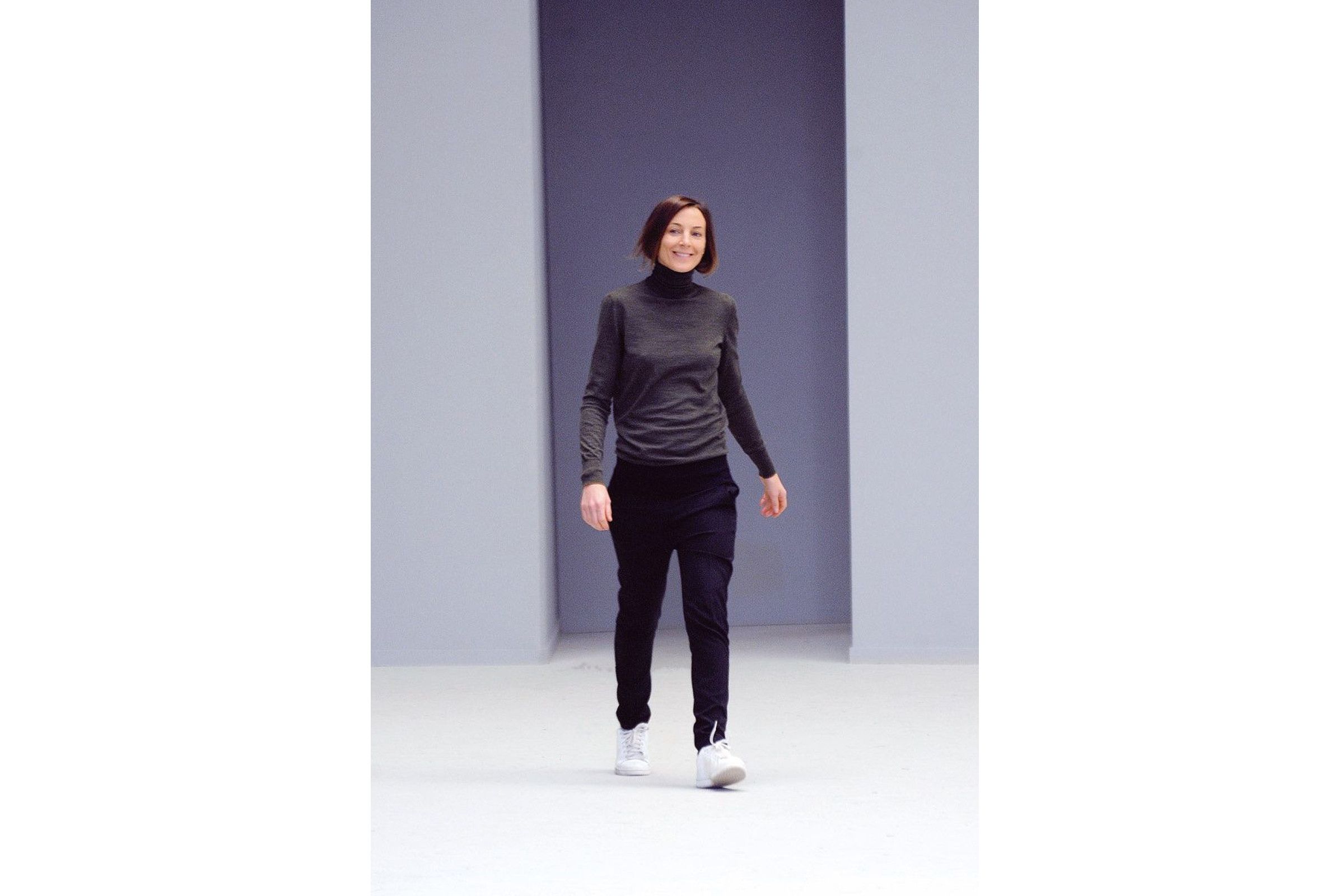 Phoebe Philo taking her post-fashion show bow during the Fall/Winter 2011 season
