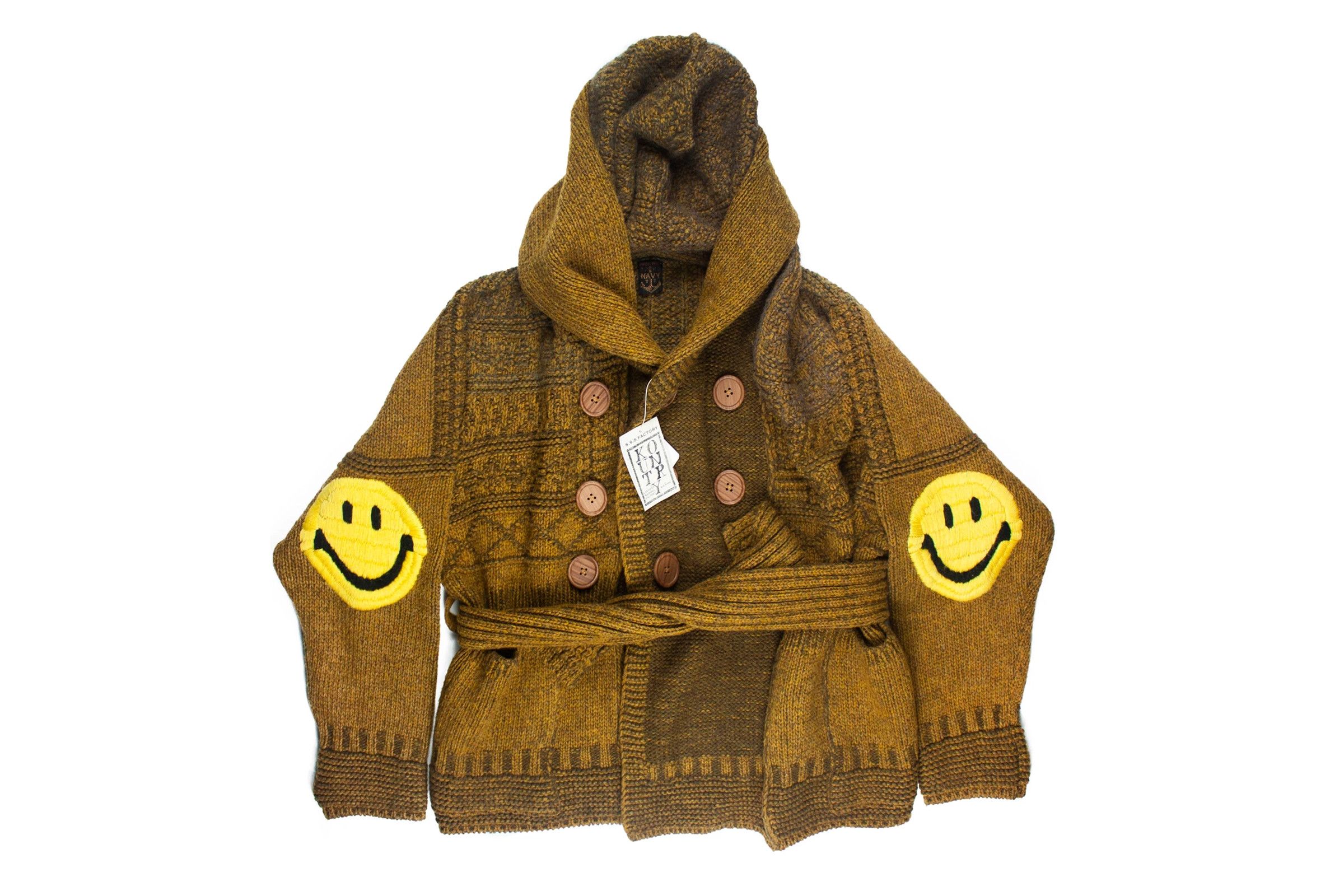 Kapital Ring Coat (with the brand's Smiley patch motif)
