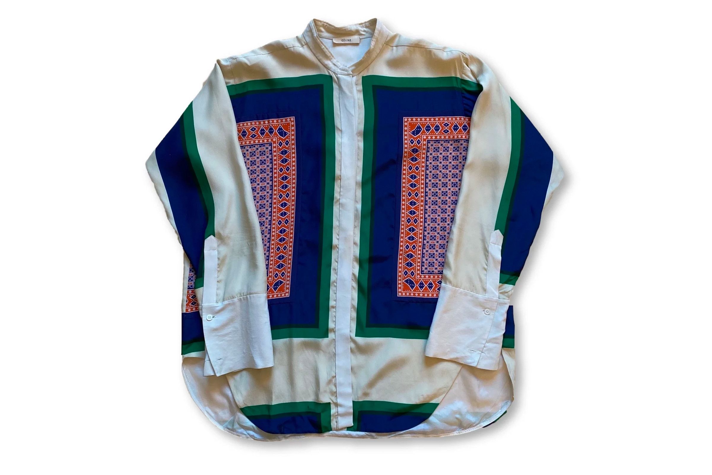 Celine Mandarin Collar Silk Blouse