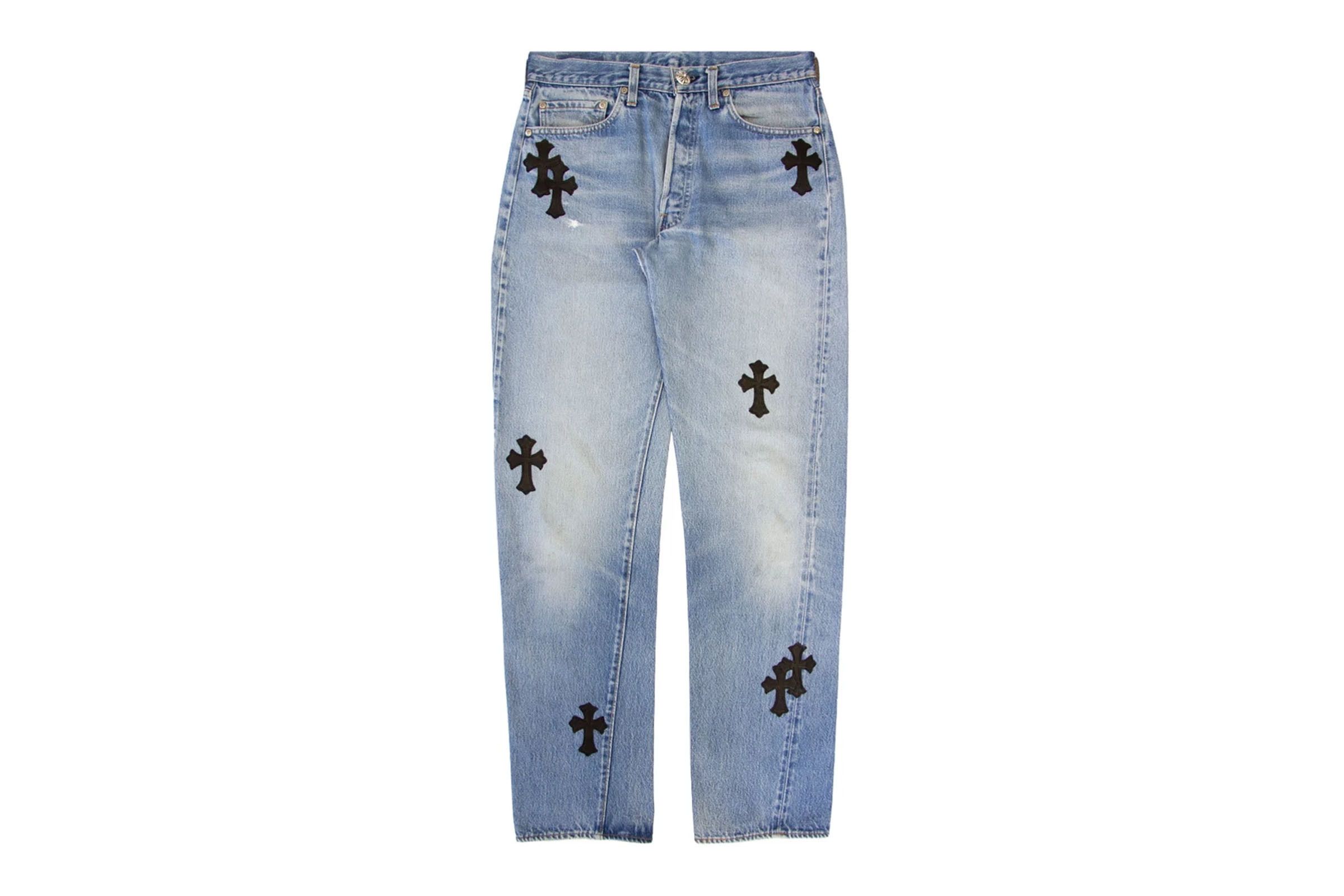 Chrome Hearts Leather Patchwork Denim