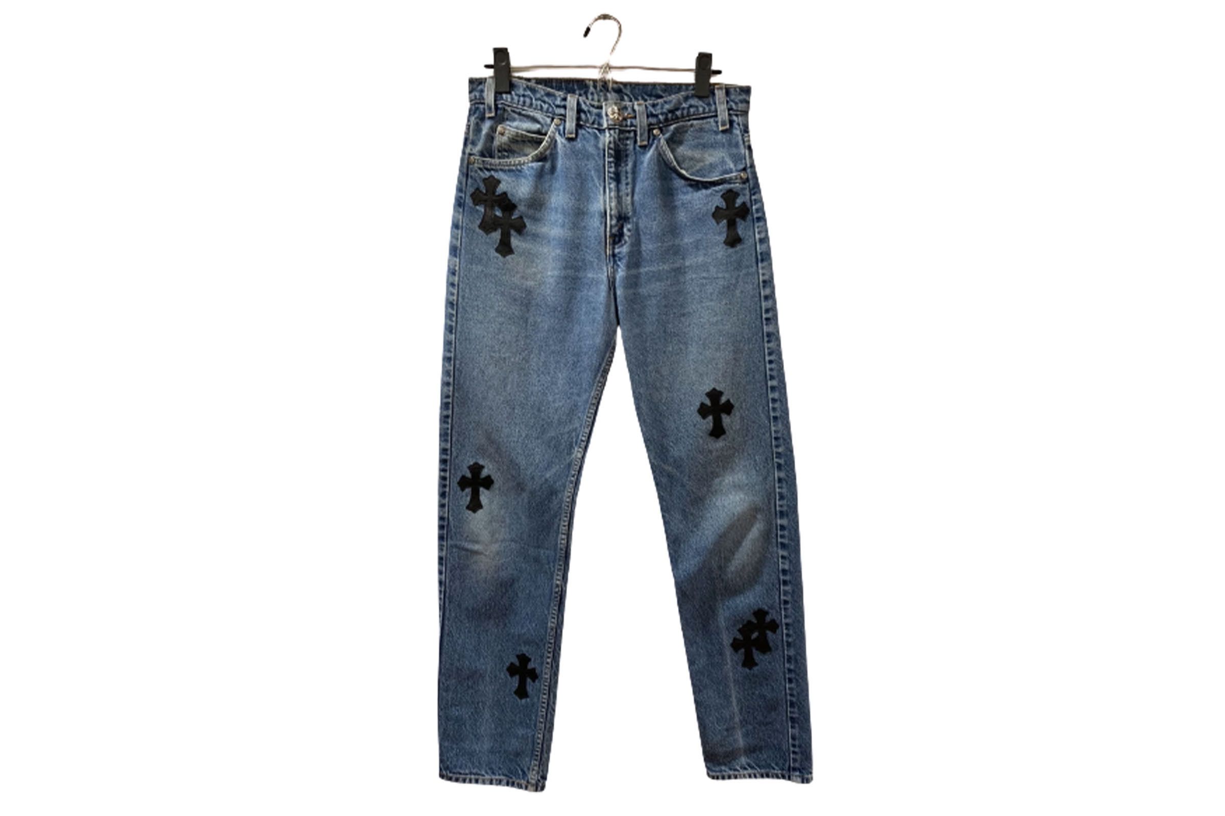 Chrome Hearts Leather Patchwork Denim