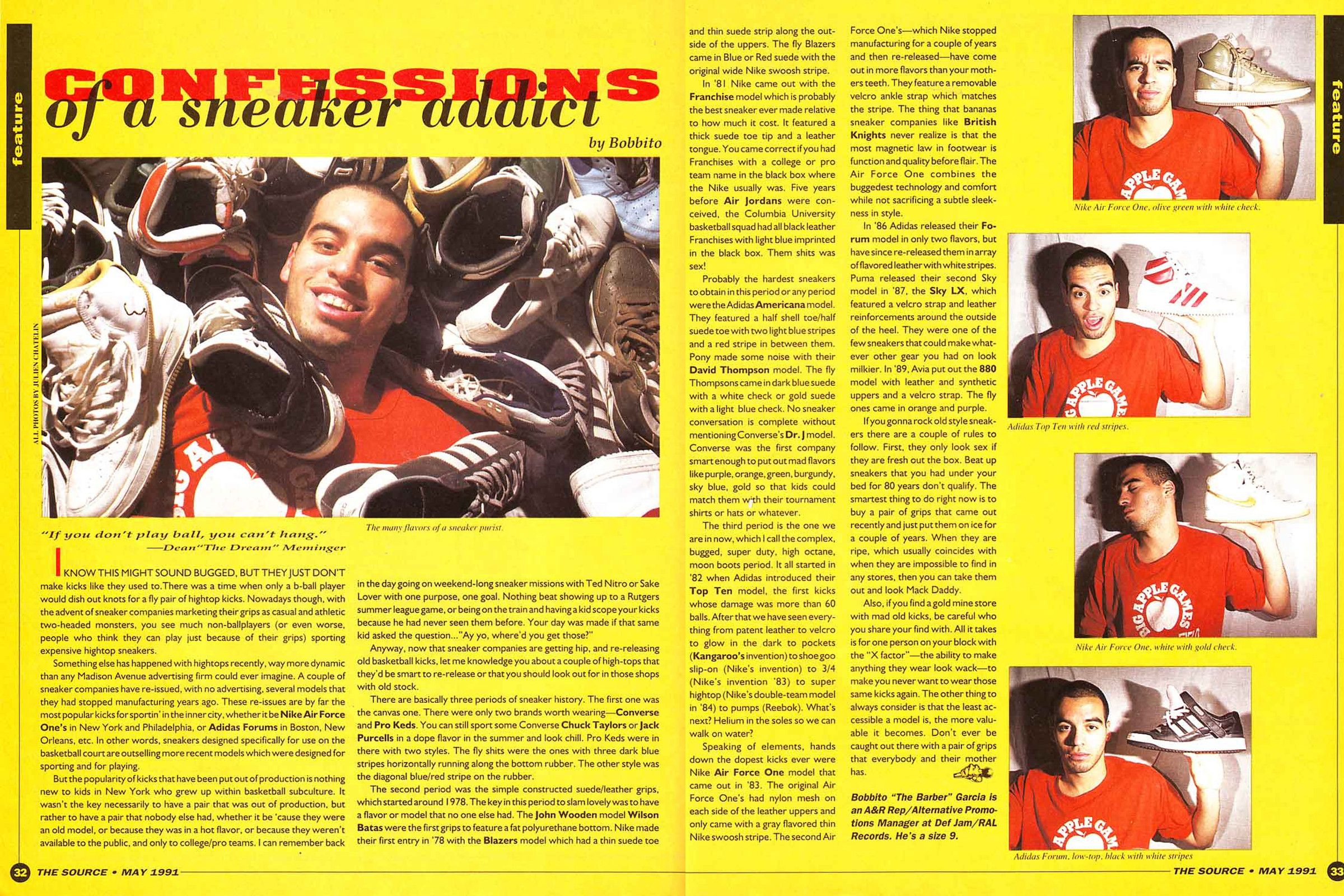 Bobbito Garcia's "Confessions of a Sneaker Addict" article from the May 1991 issue of "The Source"