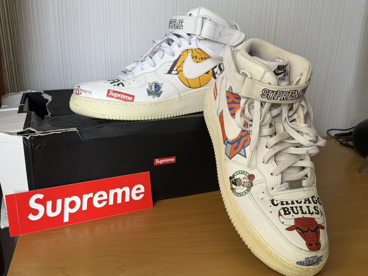 NBA × Nike × Supreme Nike Air Force 1 Mid Supreme NBA white Size US 12 / EU 45 - 1 Thumbnail