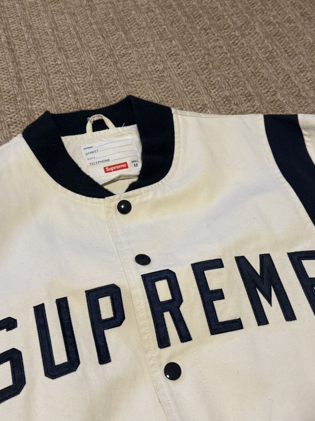 Supreme Vintage 2011 Supreme Major Varsity Jacket Medium White Navy Size US M / EU 48-50 / 2 - 4 Thumbnail