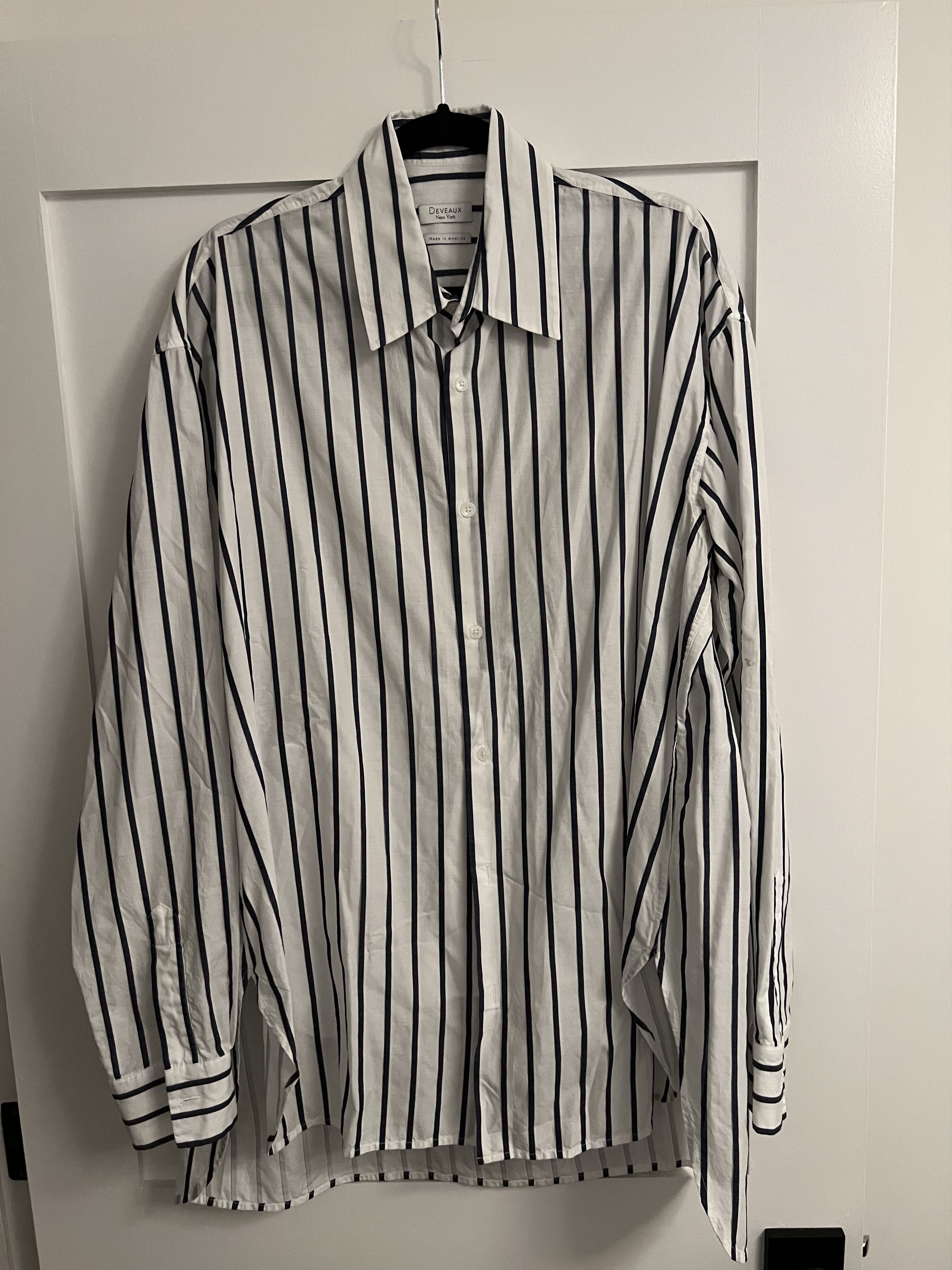image of Deveaux Oversized Striped Button Up Shirt in White/Navy, Men's (Size Medium)