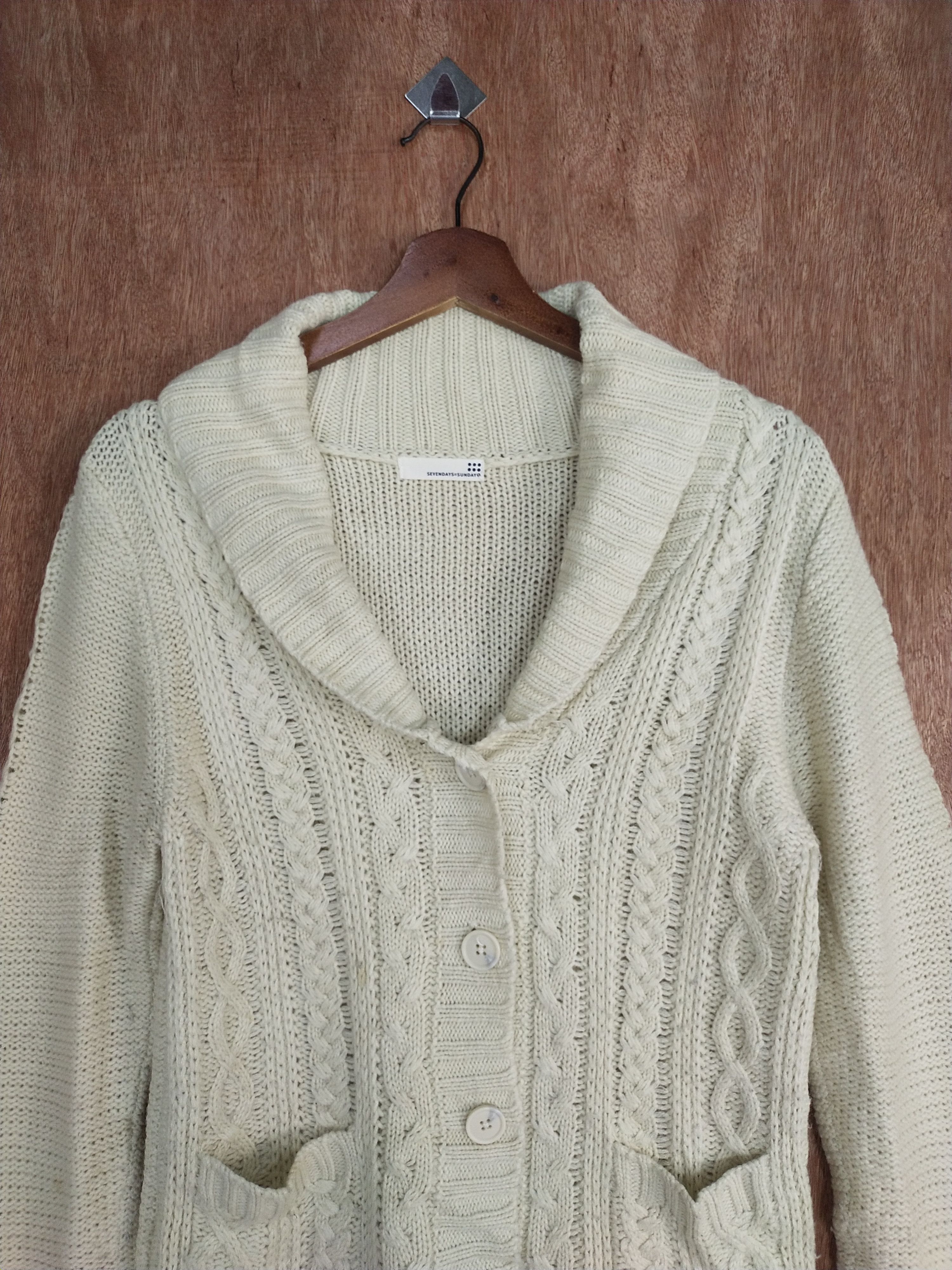 Homespun Knitwear Sevendays=Sunday cream cardigan cable knitwear #H197 Size US S / EU 44-46 / 1 - 2 Thumbnail