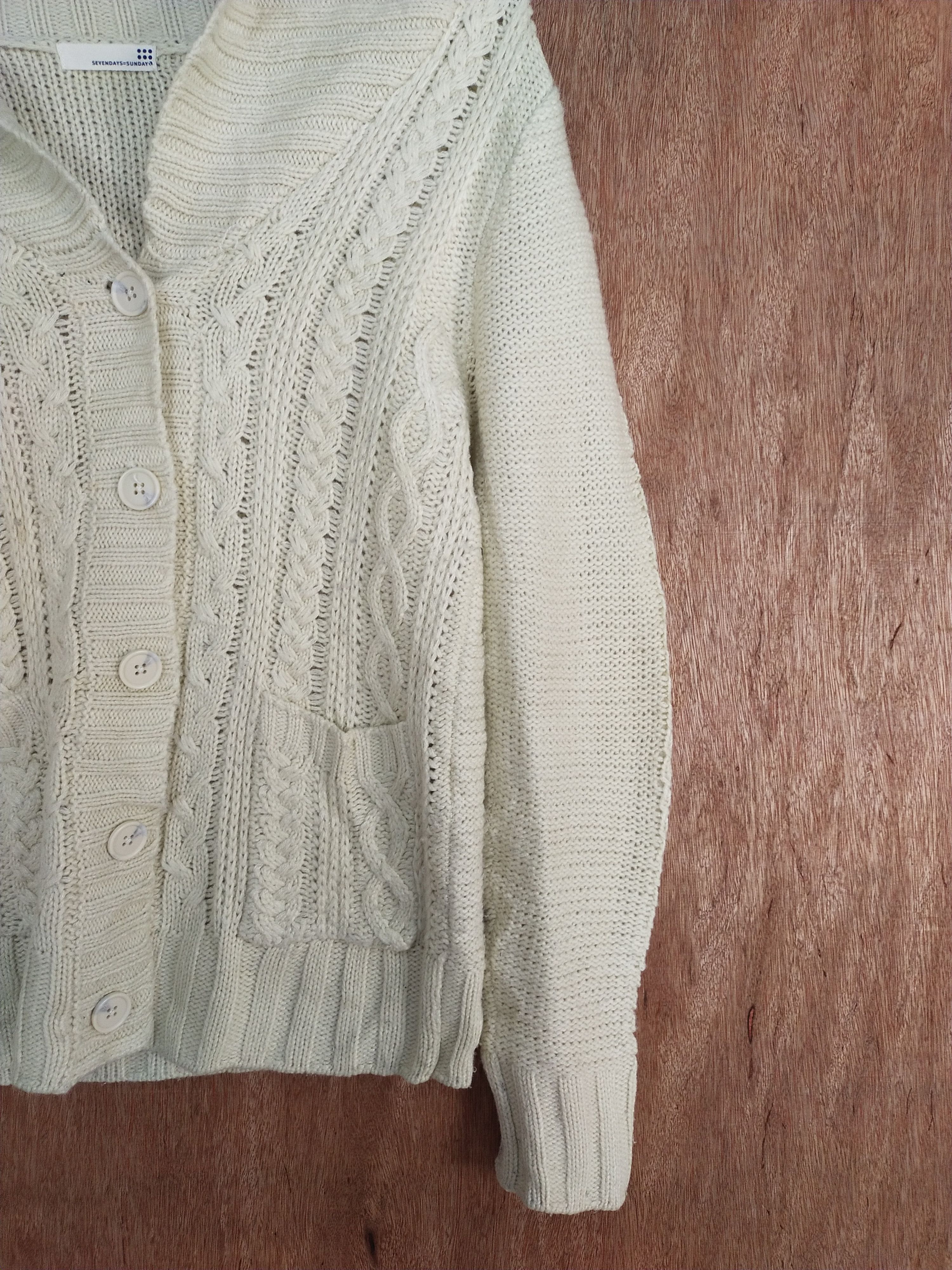 Homespun Knitwear Sevendays=Sunday cream cardigan cable knitwear #H197 Size US S / EU 44-46 / 1 - 6 Thumbnail