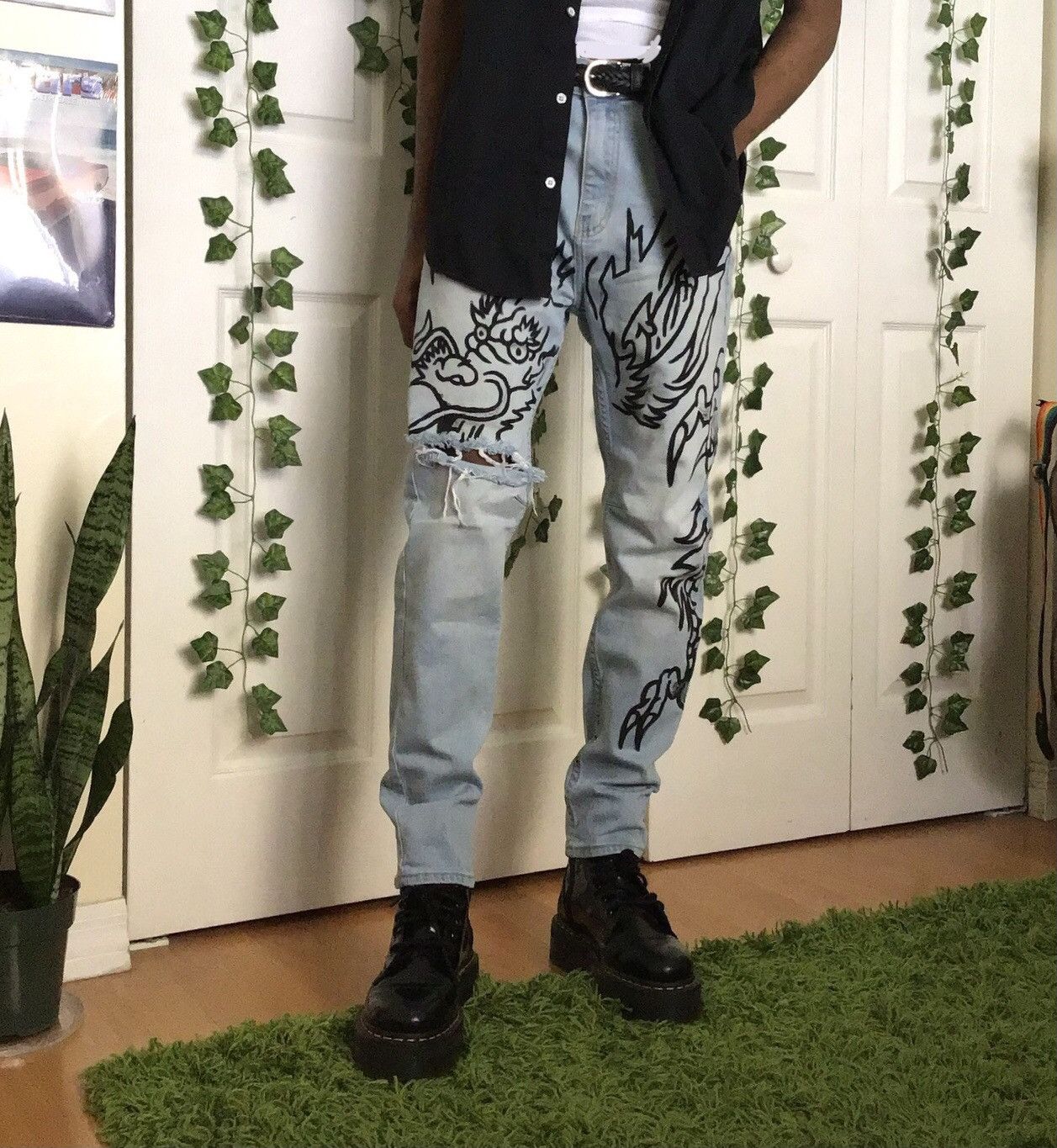 Japanese Brand Painted dragon jeans Size US 32 / EU 48 - 3 Thumbnail