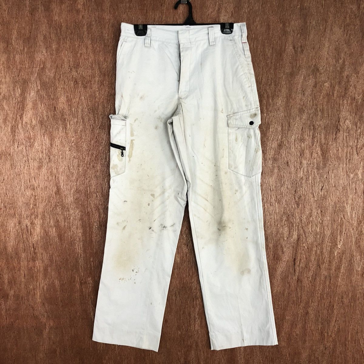 image of Vintage Distressed "w.impact" Cargo Pants Multiple Pocket in Light Grey, Men's (Size 28)