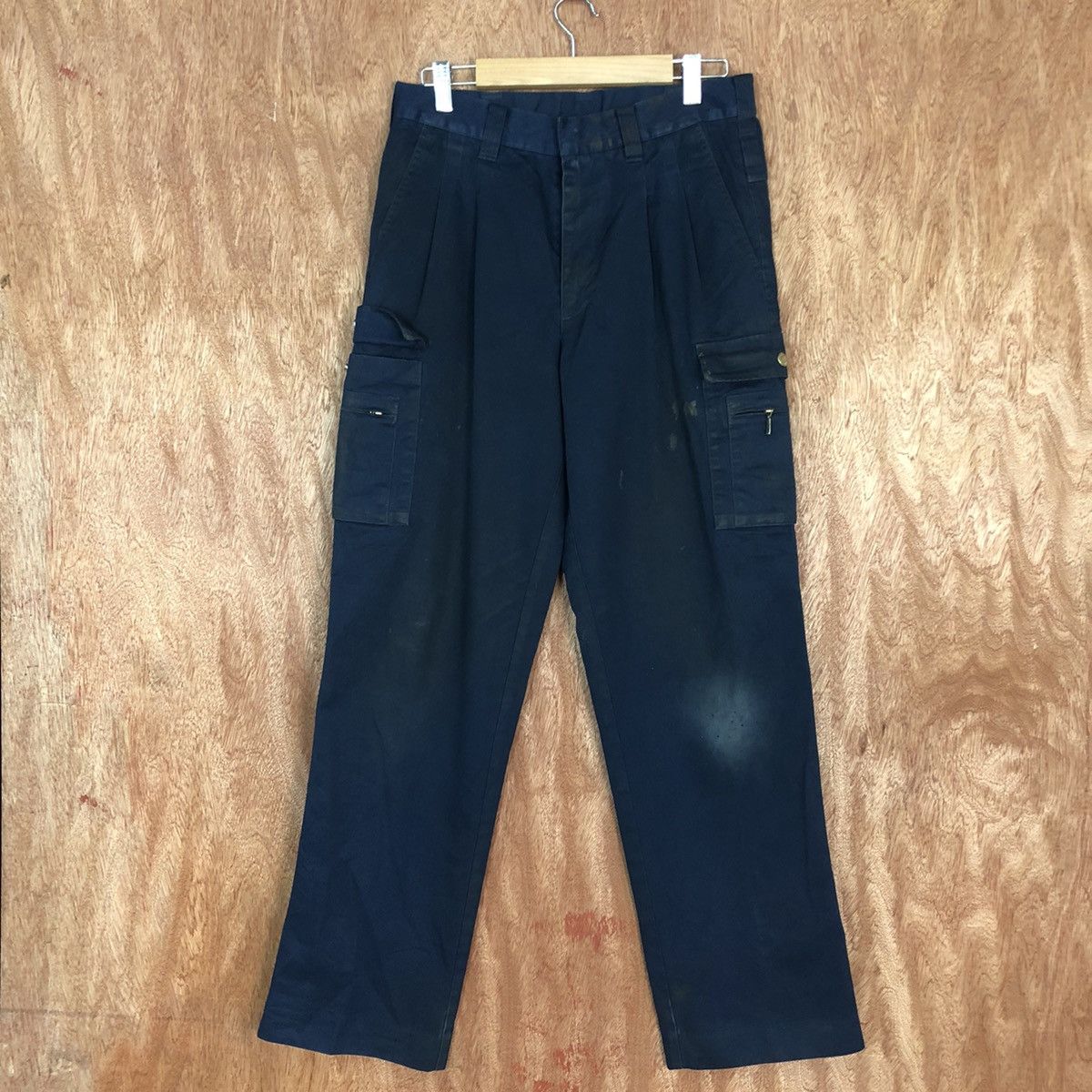 image of Vintage Distressed Cargo Pants Multiple Pocket By Burtle in Dark Blue, Men's (Size 28)