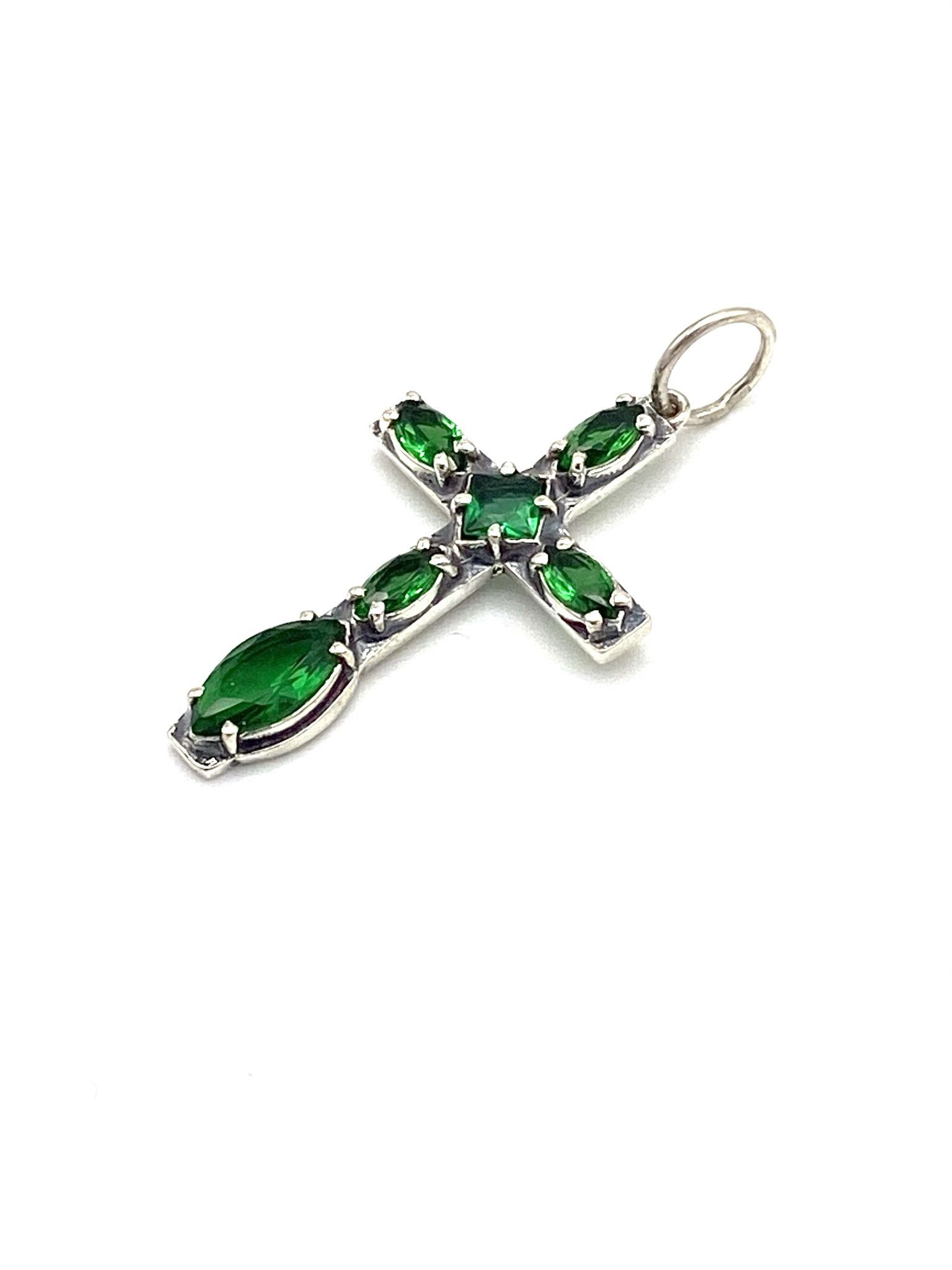 Jewelry Cross 925 Sterling Silver Emerald Crystal Size ONE SIZE - 2 Thumbnail