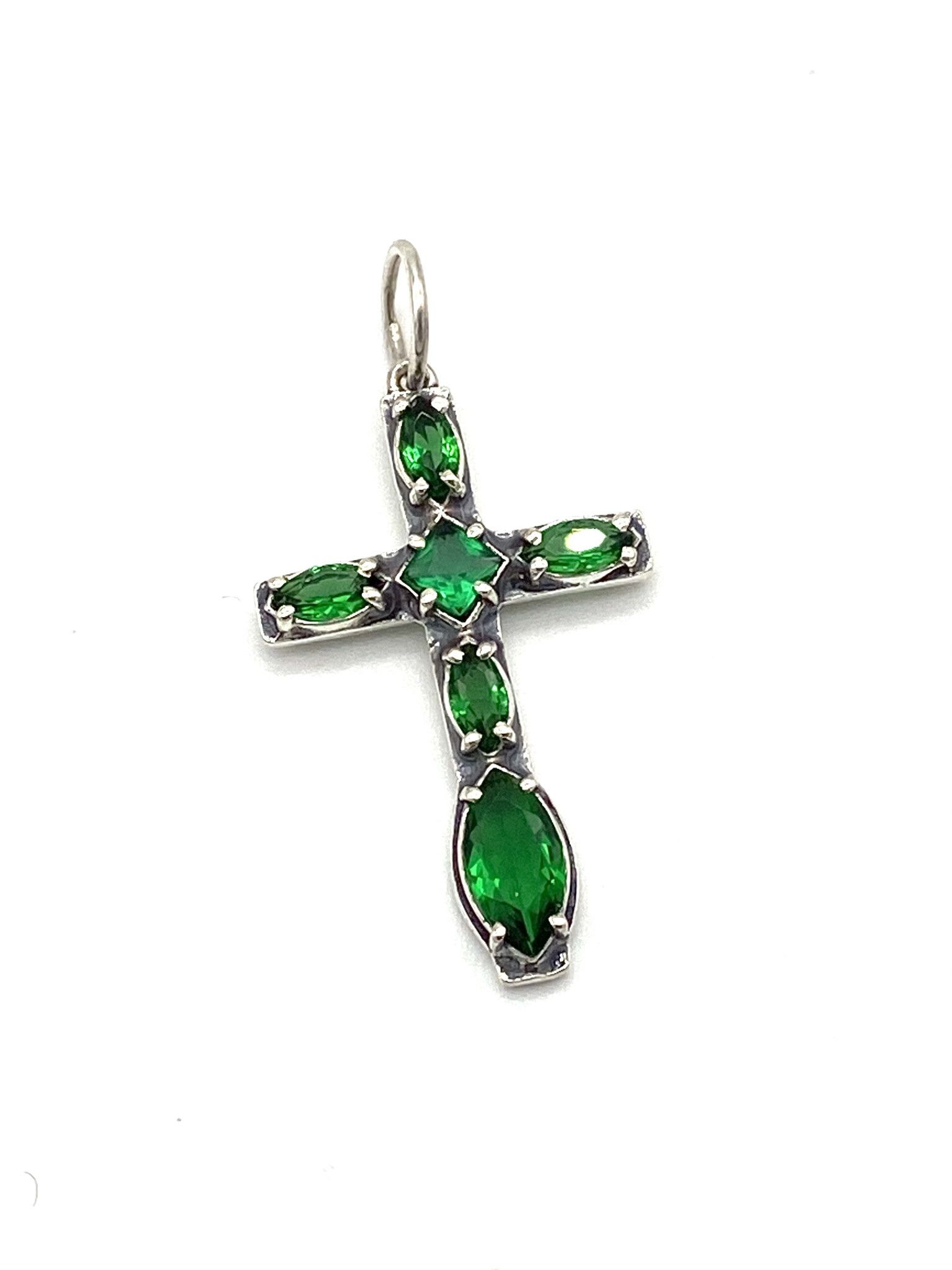 Jewelry Cross 925 Sterling Silver Emerald Crystal Size ONE SIZE - 1 Thumbnail