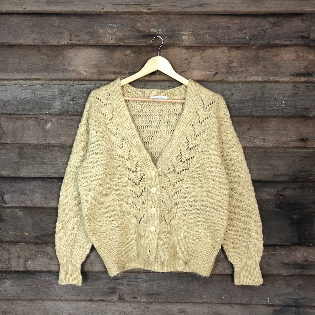 image of Homespun Knitwear x Vintage Emelhold Princess Vintage Knitwear Cardigan Jacket in Gold (Size Medium