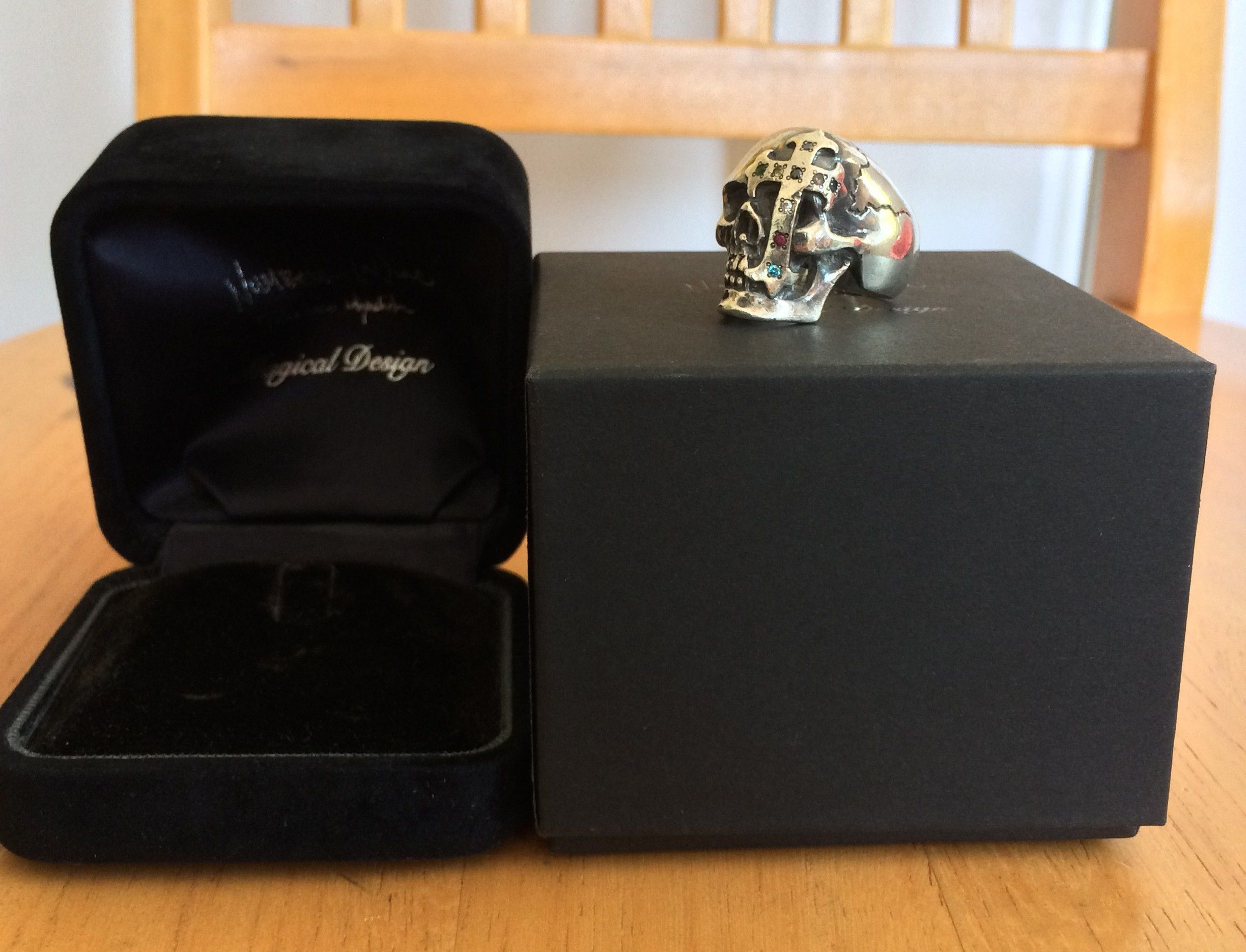 Number (N)ine SS05 "Nightcrawler" Bejeweled Silver Skull Ring w/ box Size ONE SIZE - 9 Thumbnail