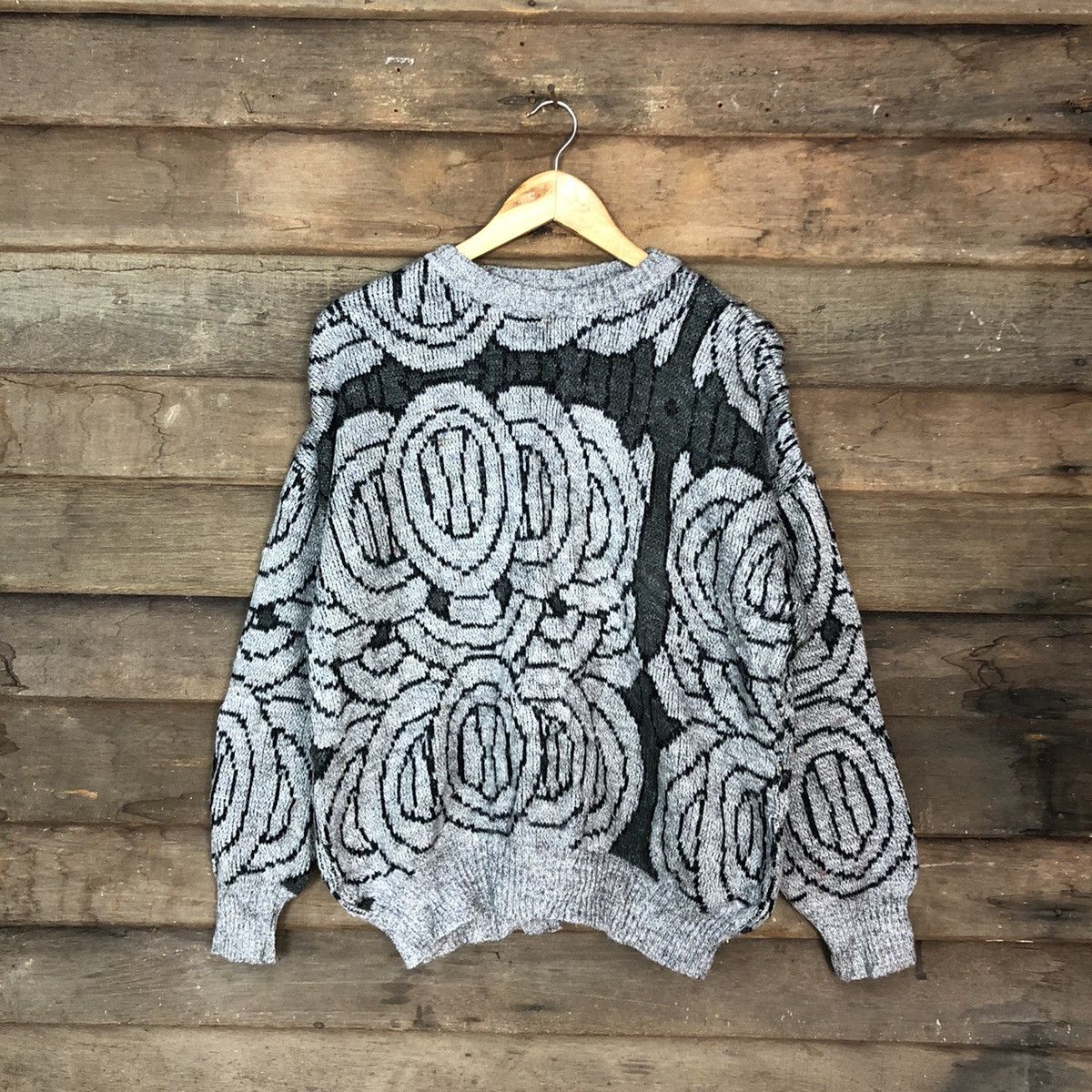 image of Coloured Cable Knit Sweater x Joseph Art Design Knitwear Japanese Retro in Grey, Men's (Size Large)