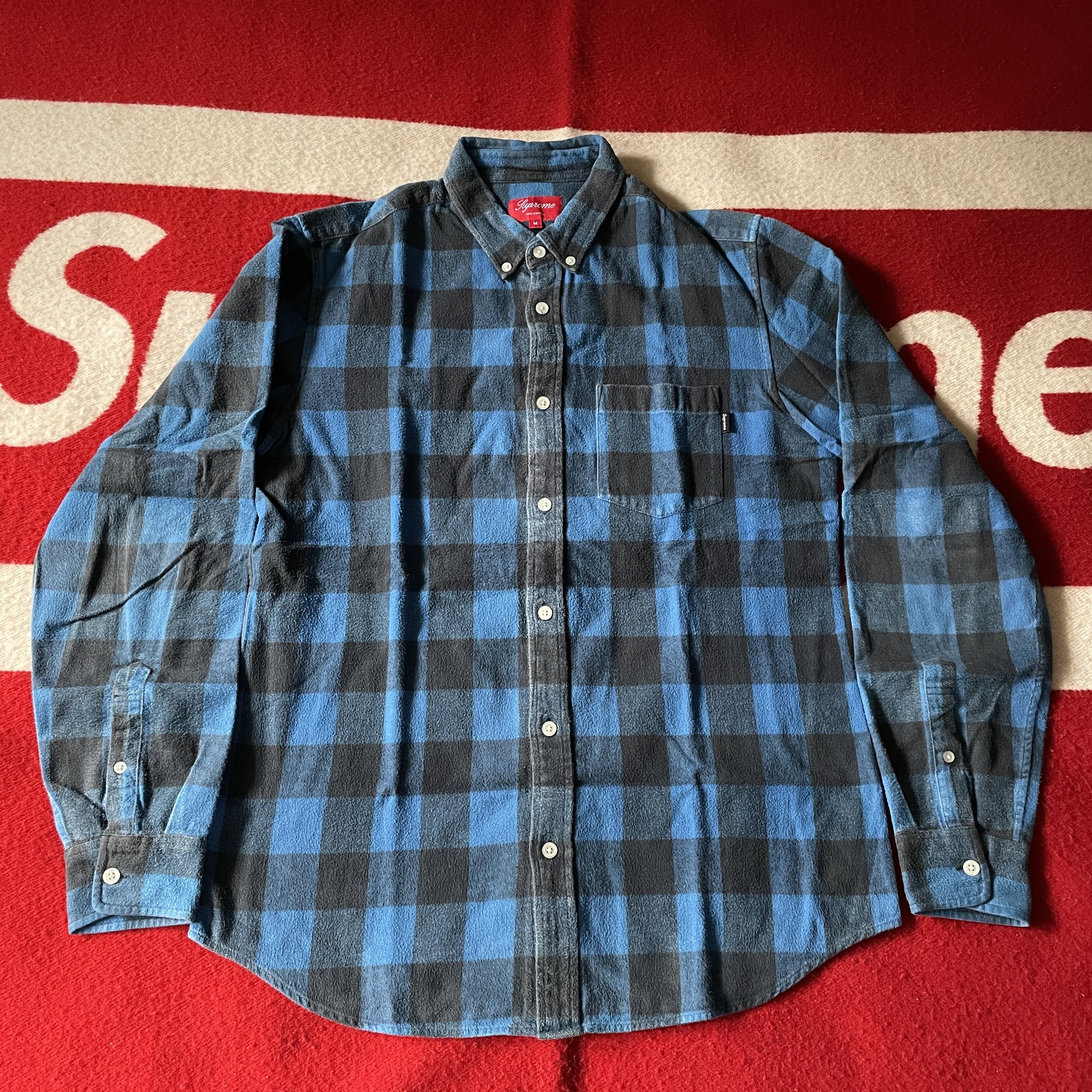 image of Supreme - Buffalo Plaid Flannel Shirt 2008 Medium Size M Blue, Men's