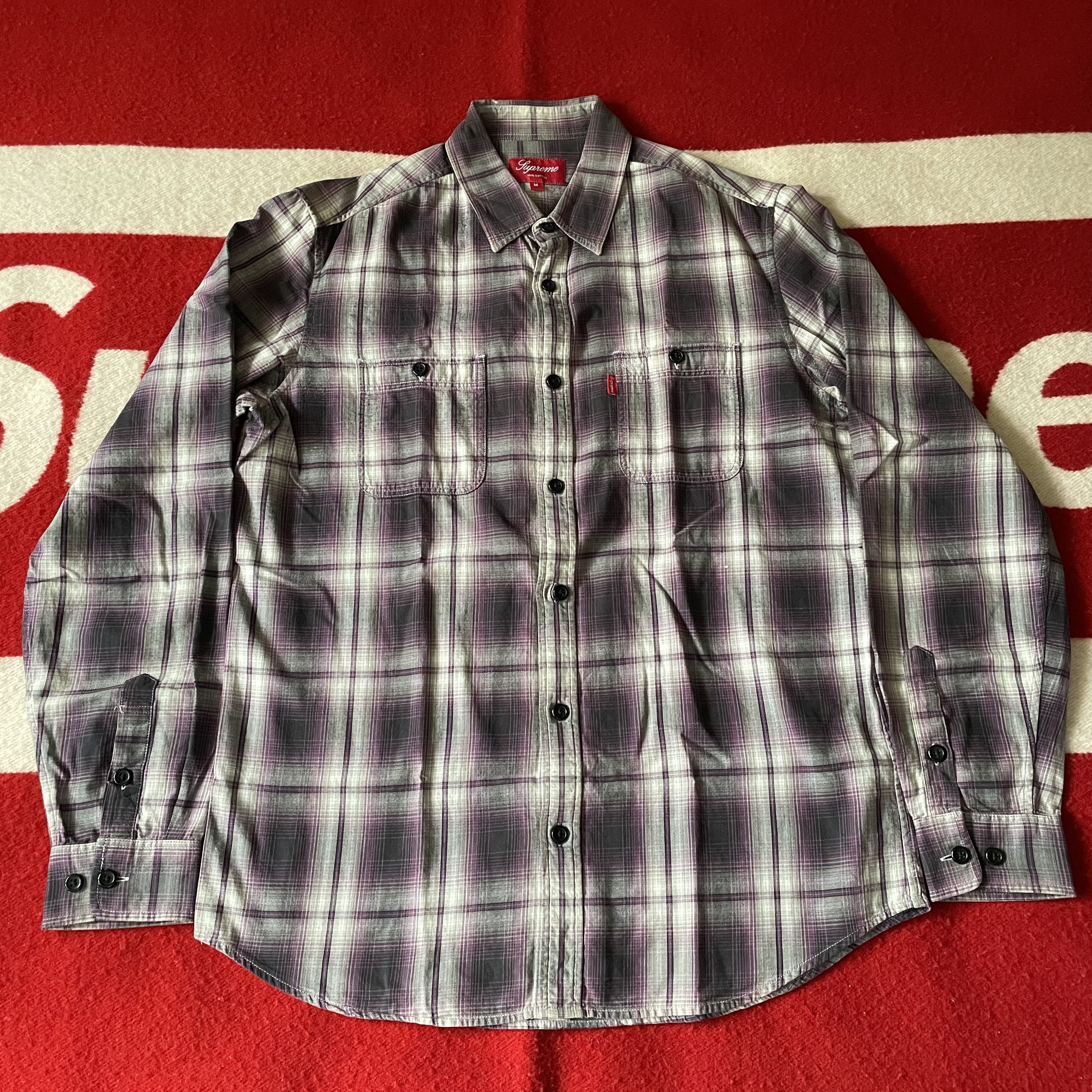 image of Supreme - Hombre Plaid Flannel Button Up Shirt Purple Fw2010 in Purple/White/Black (Size Medium)