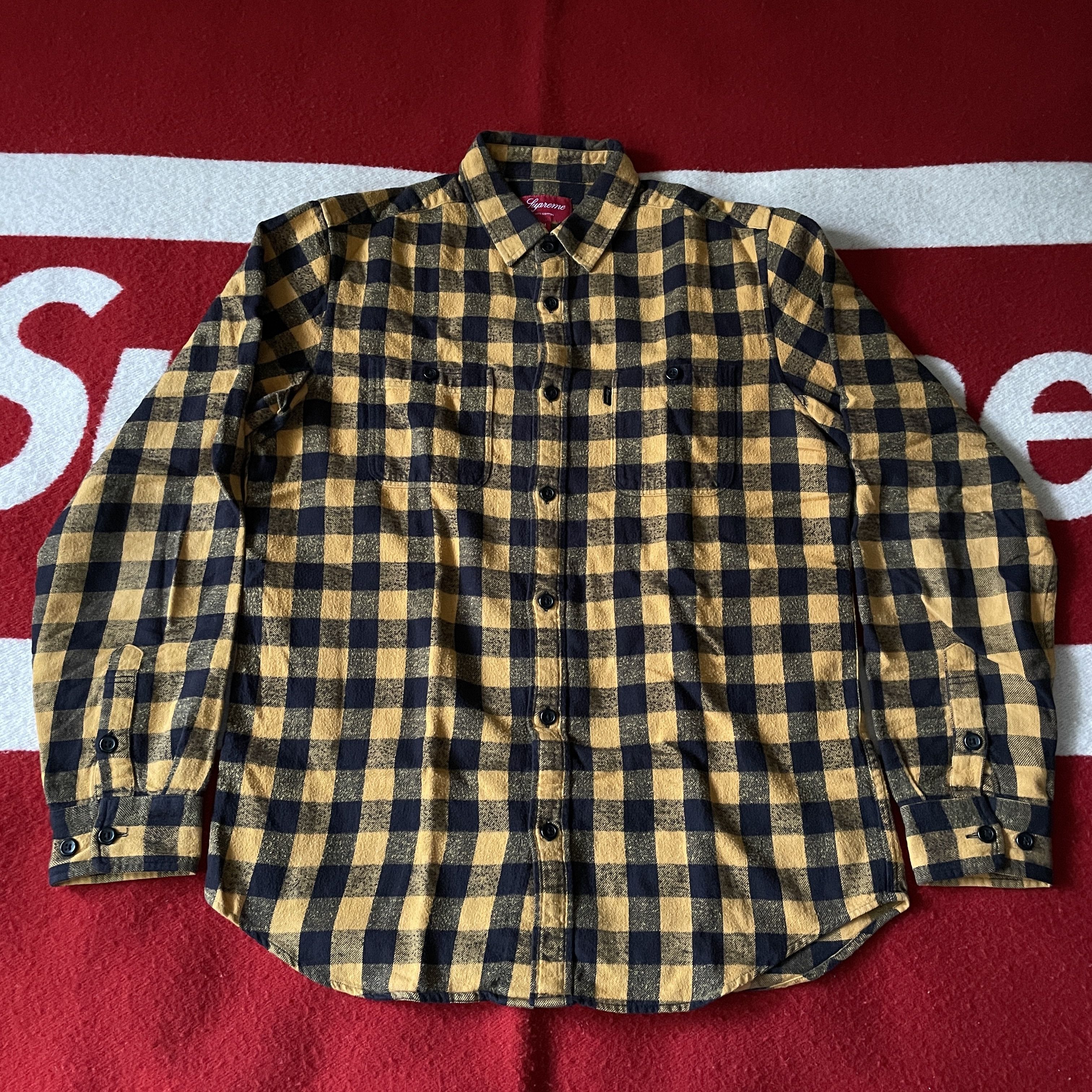 image of Supreme - Plaid Flannel Shirt Black/yellow 2000's in Yellow/Black, Men's (Size Medium)