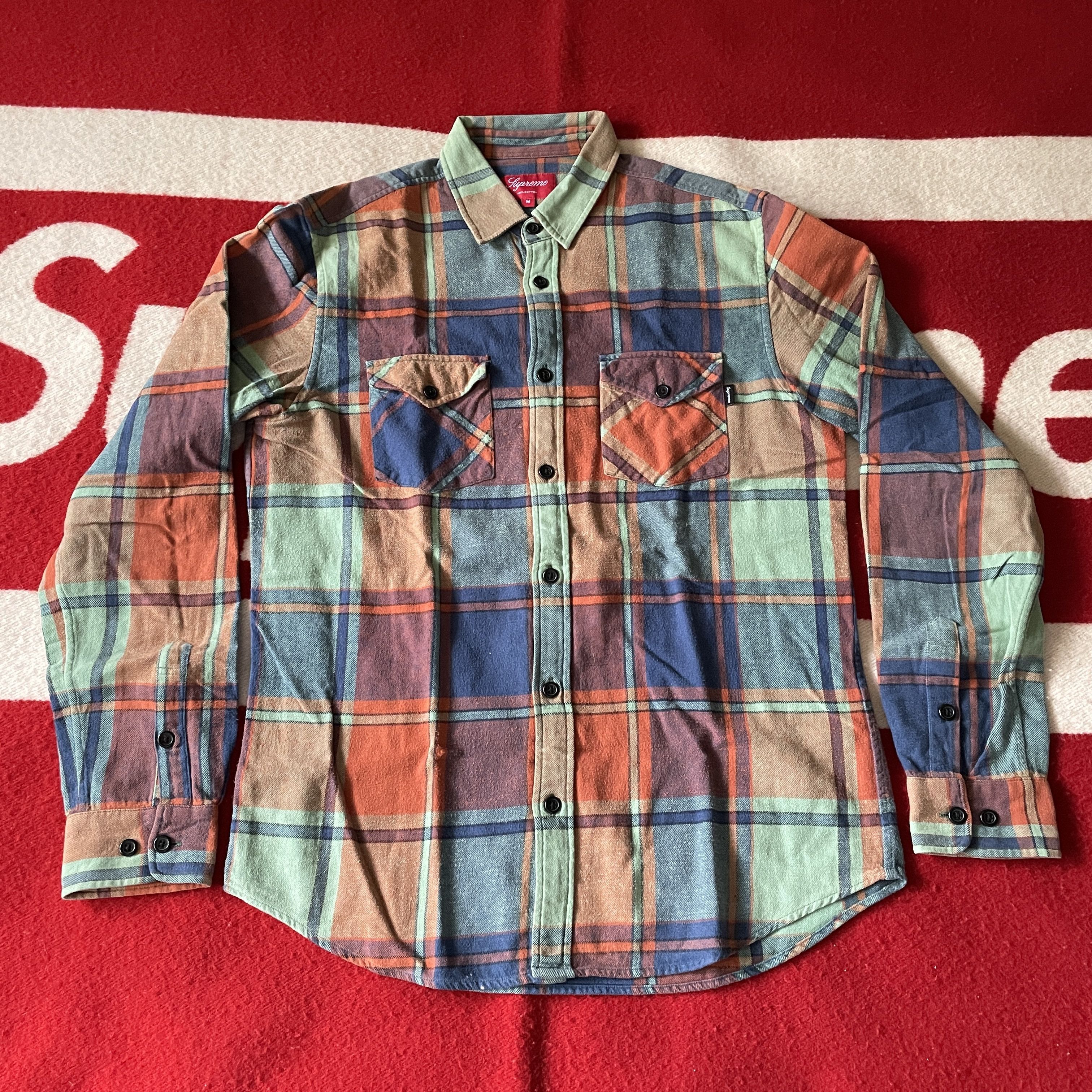 image of Supreme - Plaid Flannel Shirt - Aqua Green, Orange & Navy in Aqua Green/Orange/Navy (Size Medium)