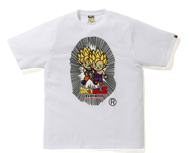 image of Bape Bape X Dragon Ball Z Baby Milo Big Ape Head Tee in White, Men's (Size Medium)