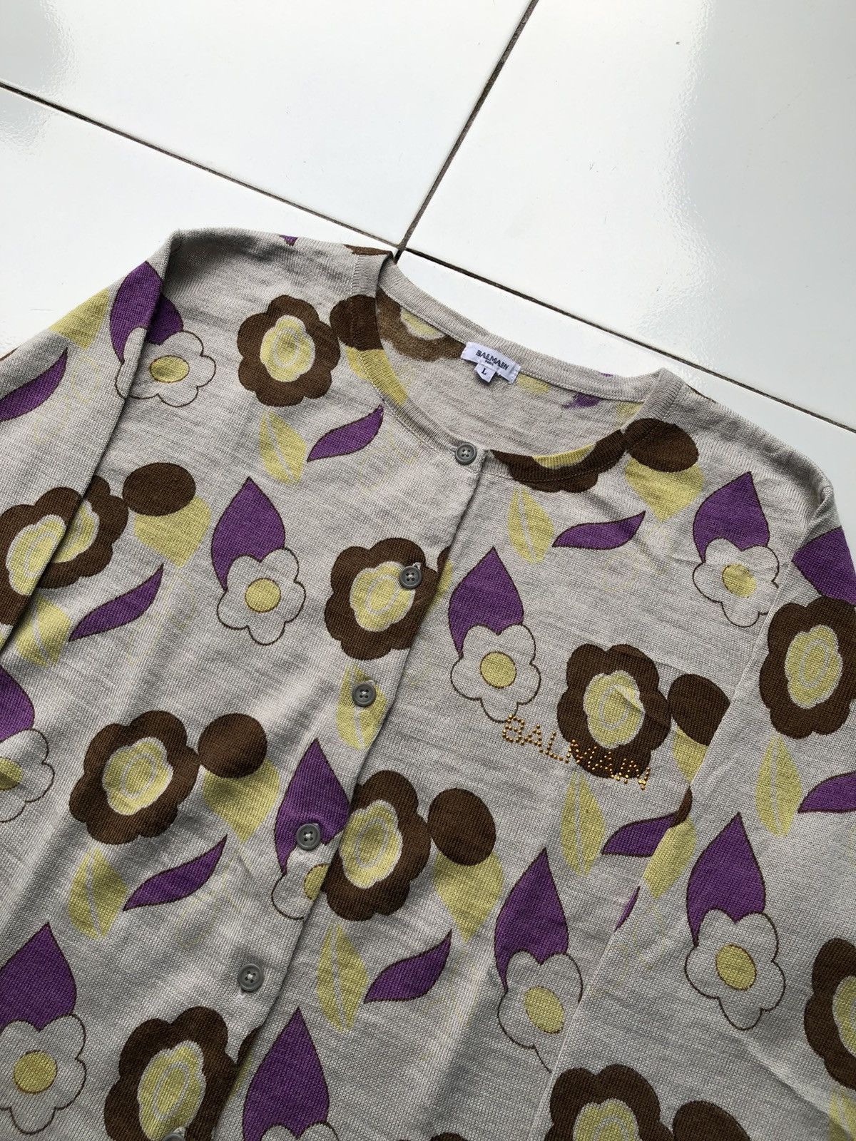 Balmain × Pierre Balmain × Vintage Balmain Paris Cardigans Flower Print Women's Size L / US 10 / IT 46 - 5 Thumbnail