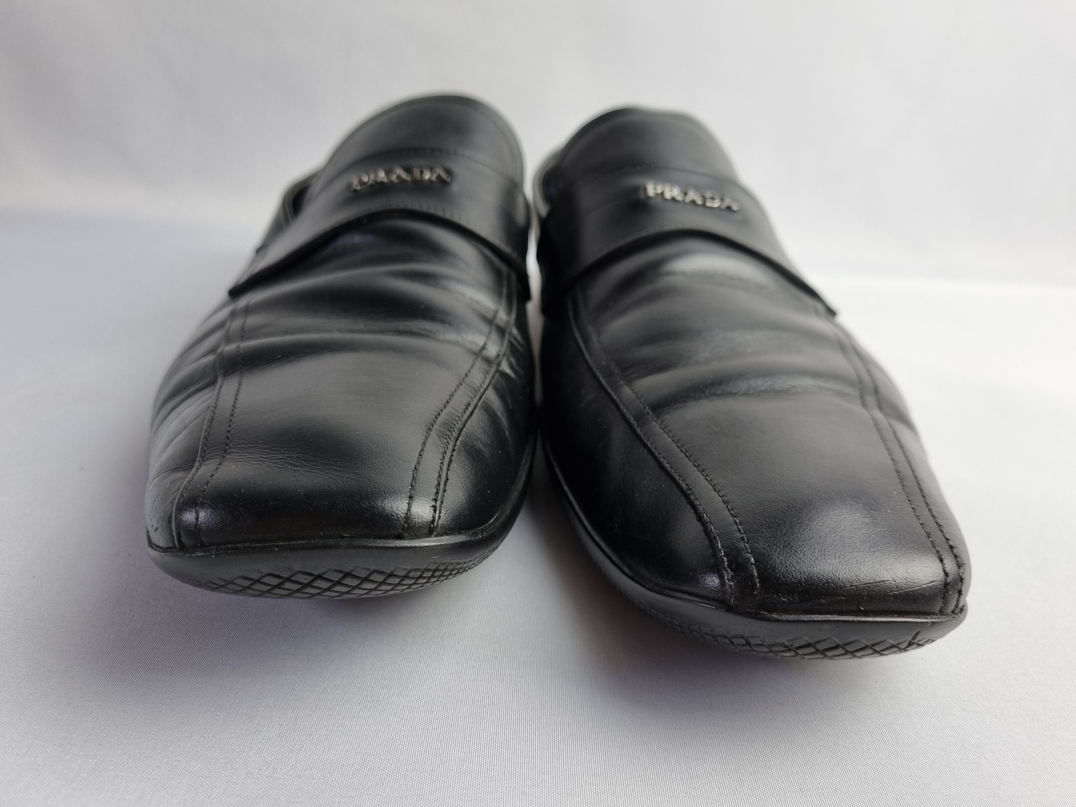 Leather × Prada × Vintage Prada Luxury Leather Shoes with metallic Logo Size US 11 / EU 44 - 14 Thumbnail