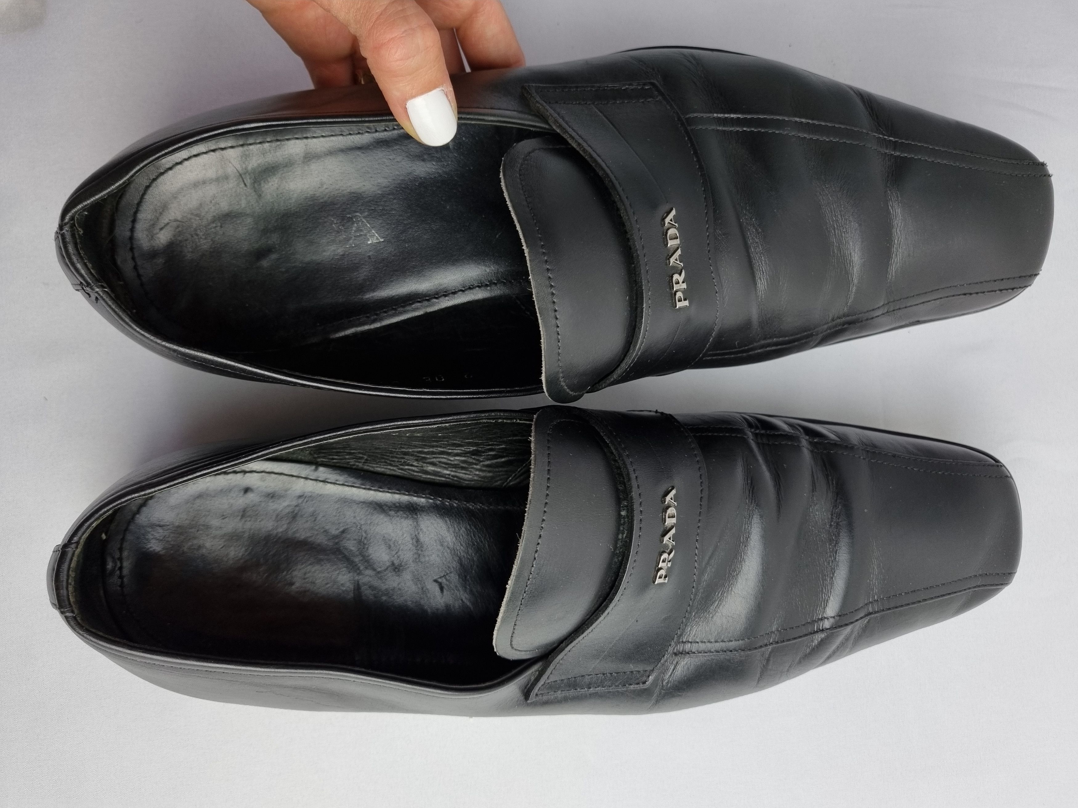 Leather × Prada × Vintage Prada Luxury Leather Shoes with metallic Logo Size US 11 / EU 44 - 12 Thumbnail