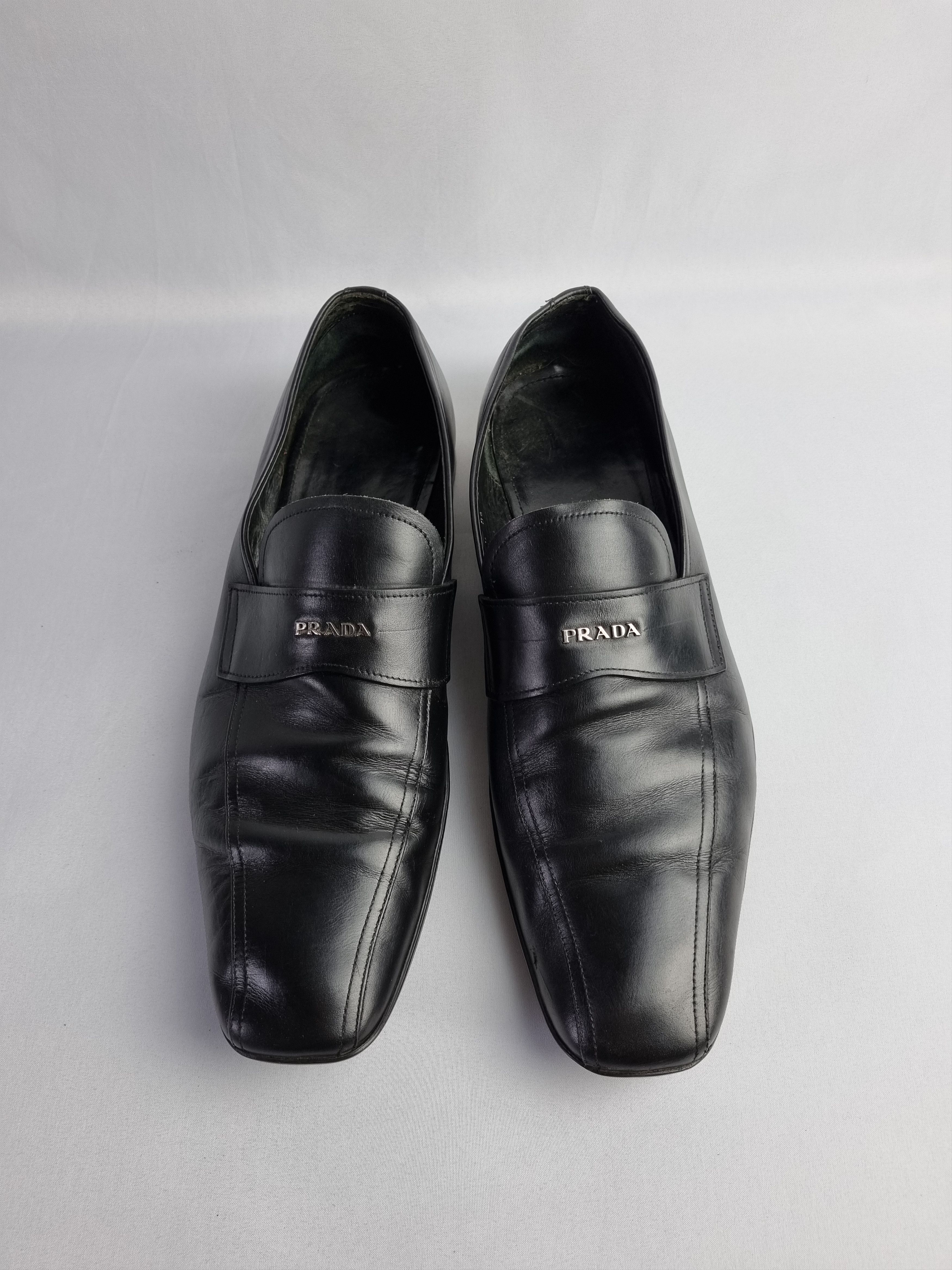 Leather × Prada × Vintage Prada Luxury Leather Shoes with metallic Logo Size US 11 / EU 44 - 1 Thumbnail