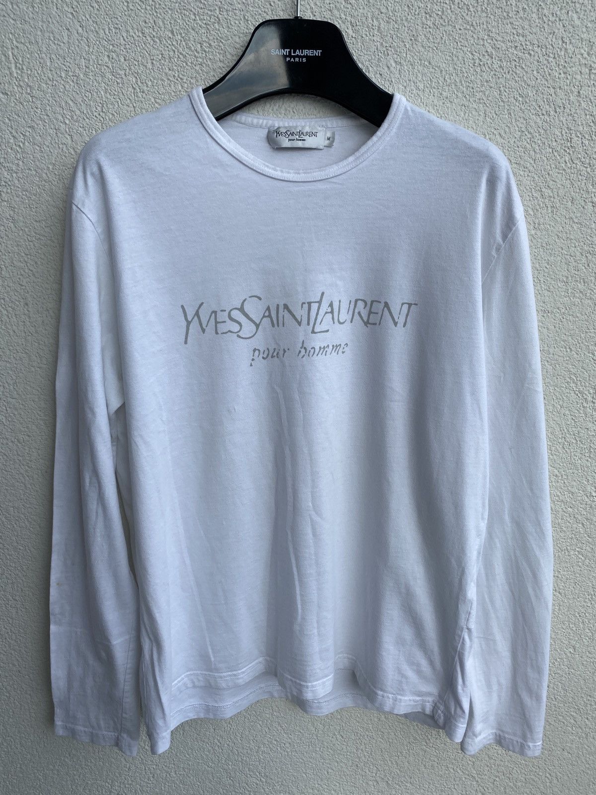 image of YVES Saint Laurent White YSL Longsleeve Big Logo YSL Sweatshirt YSL Sweater, Men's (Size Medium)
