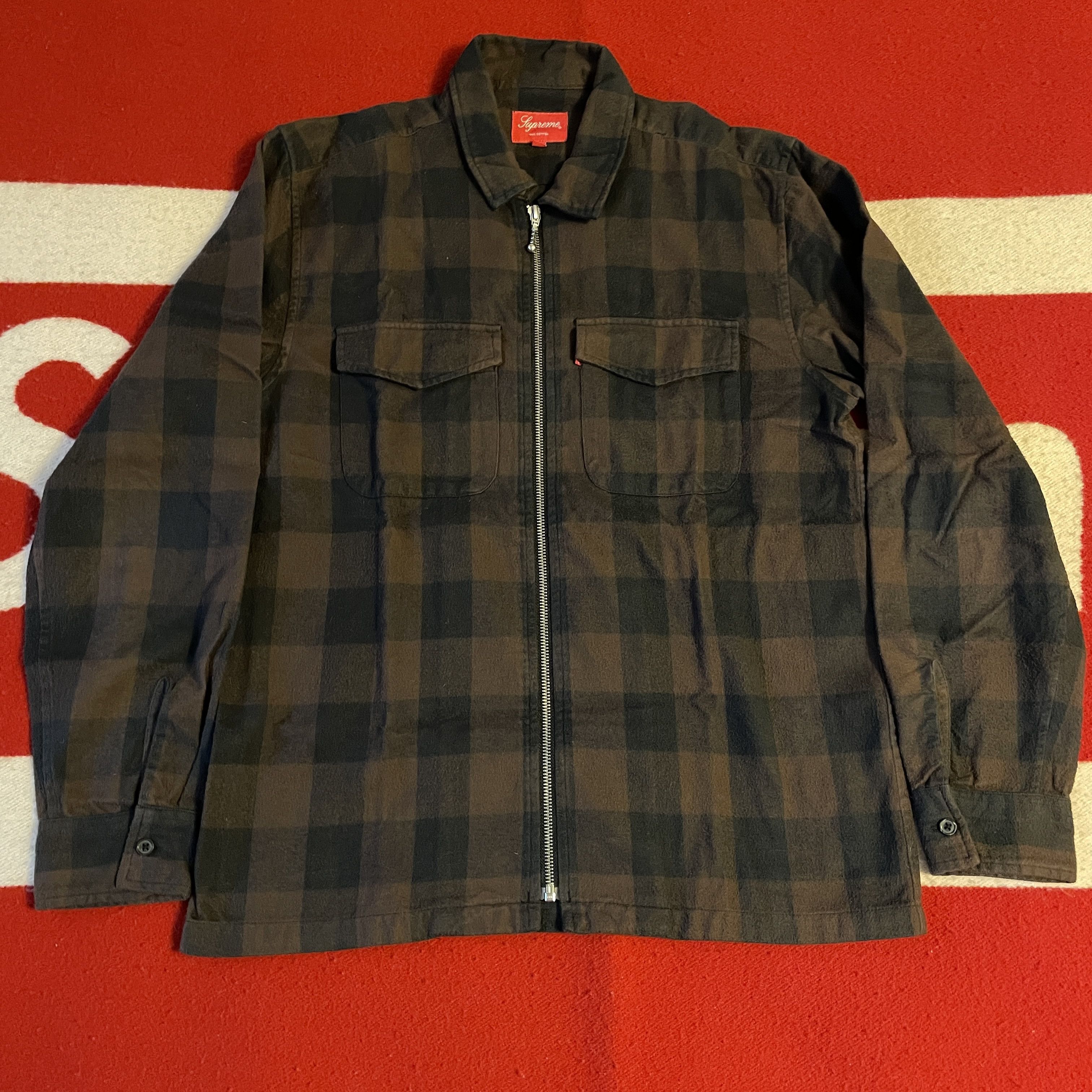 image of Supreme - Plaid Flannel Zip Shirt Ss16 2016 Zip Up Zipper in Black/Brown, Men's (Size Small)