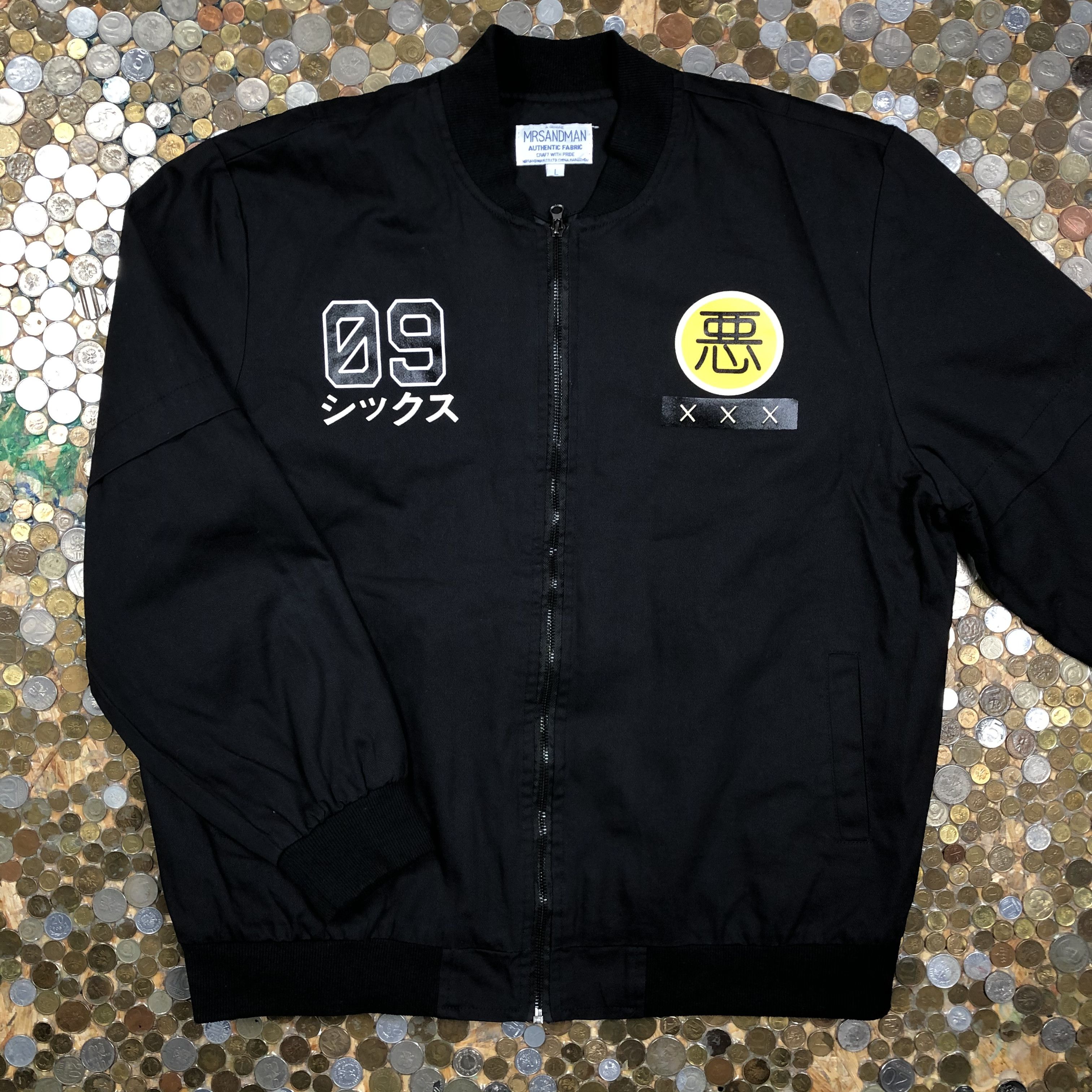image of Vintage Mr,sandman Bomber Jacket With Oldshool Pirnt in Black, Men's (Size Large)