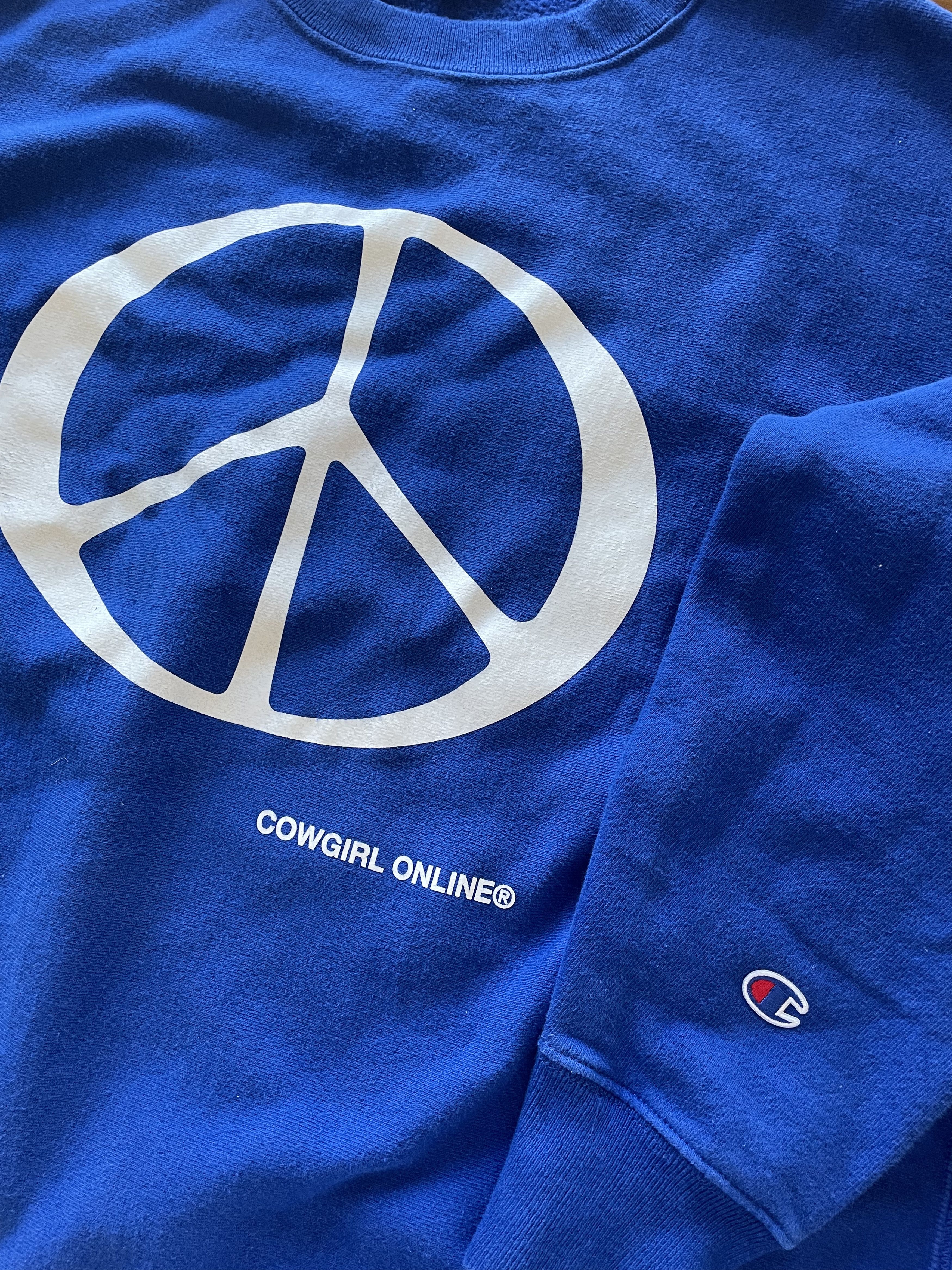Champion RARE Cowgirl Blue 1962 Peace Symbol Sweatshirt Size US XL / EU 56 / 4 - 3 Thumbnail
