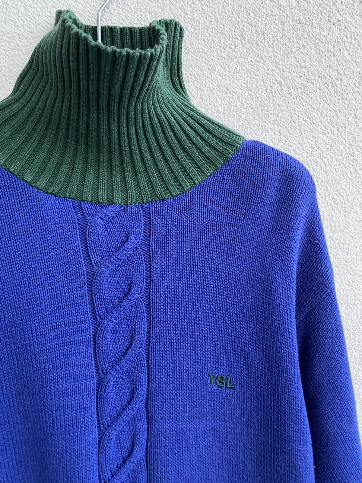 image of YVES Saint Laurent YSL Sweater Turtleneck Knit in Blue Green, Men's (Size Large)