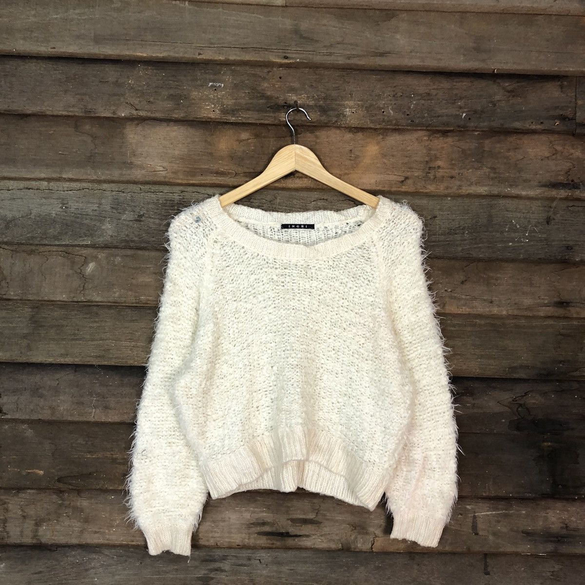 image of Homespun Knitwear Ingni White Mohair Soft Fur Shag Shaggy Knitwear 0539, Women's (Size Medium)