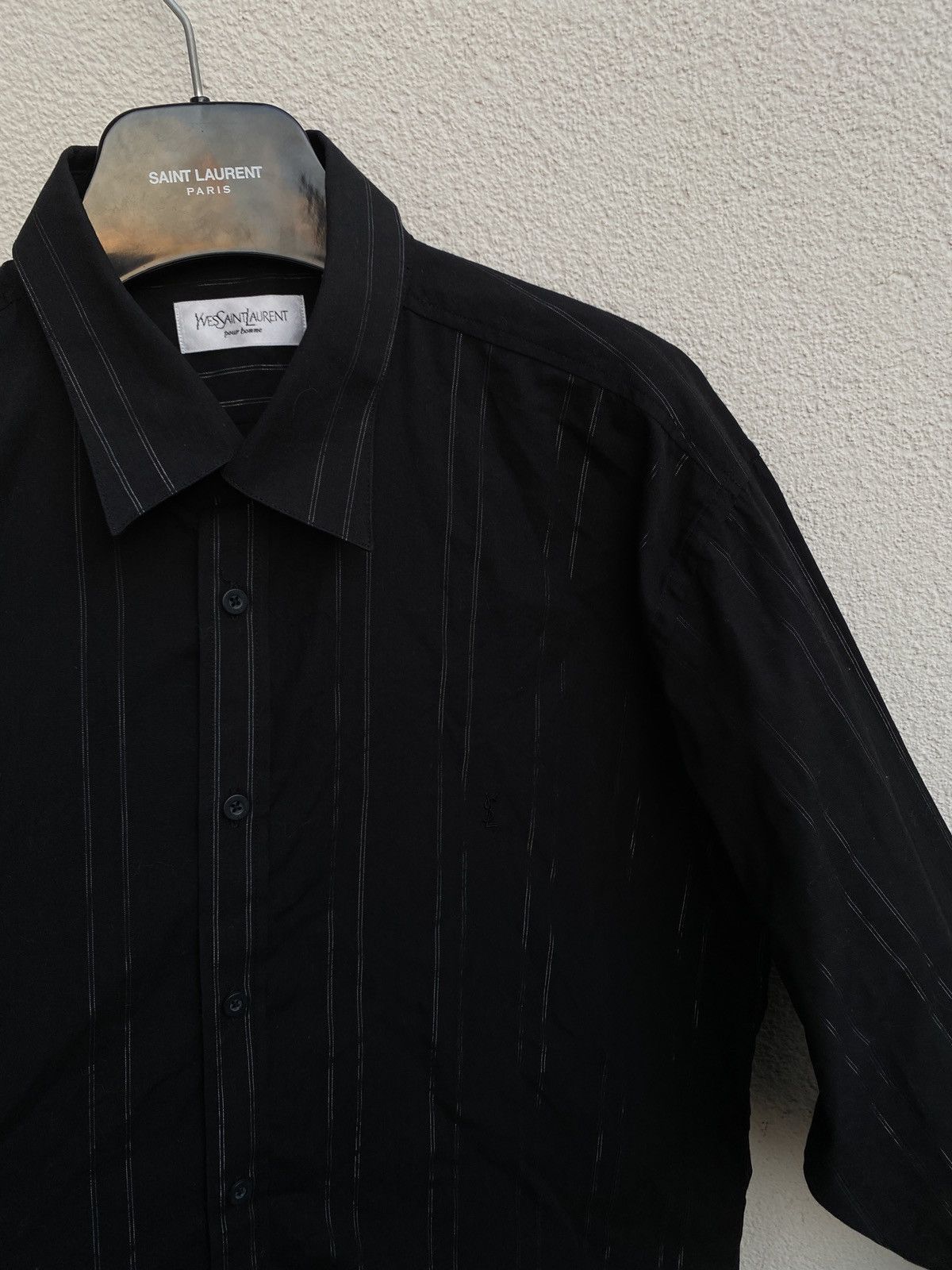 image of YVES Saint Laurent Black YSL Shirt Crystal Shine, Men's (Size XL)