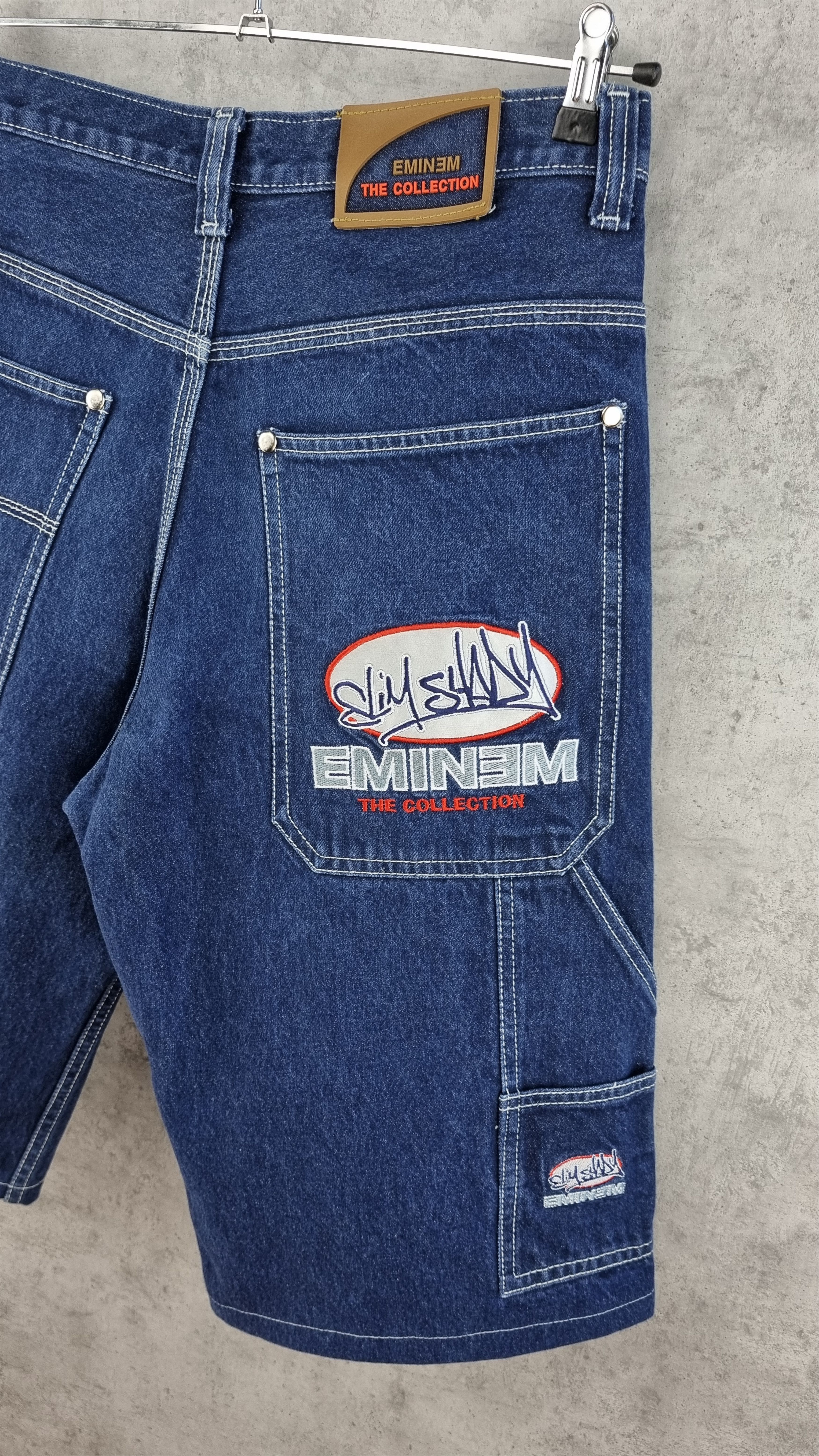 Eminem × Rap Tees 90s Eminem Carpenter Raw Denim Baggy Shorts Big Logo Shorts Size US 32 / EU 48 - 2 Thumbnail