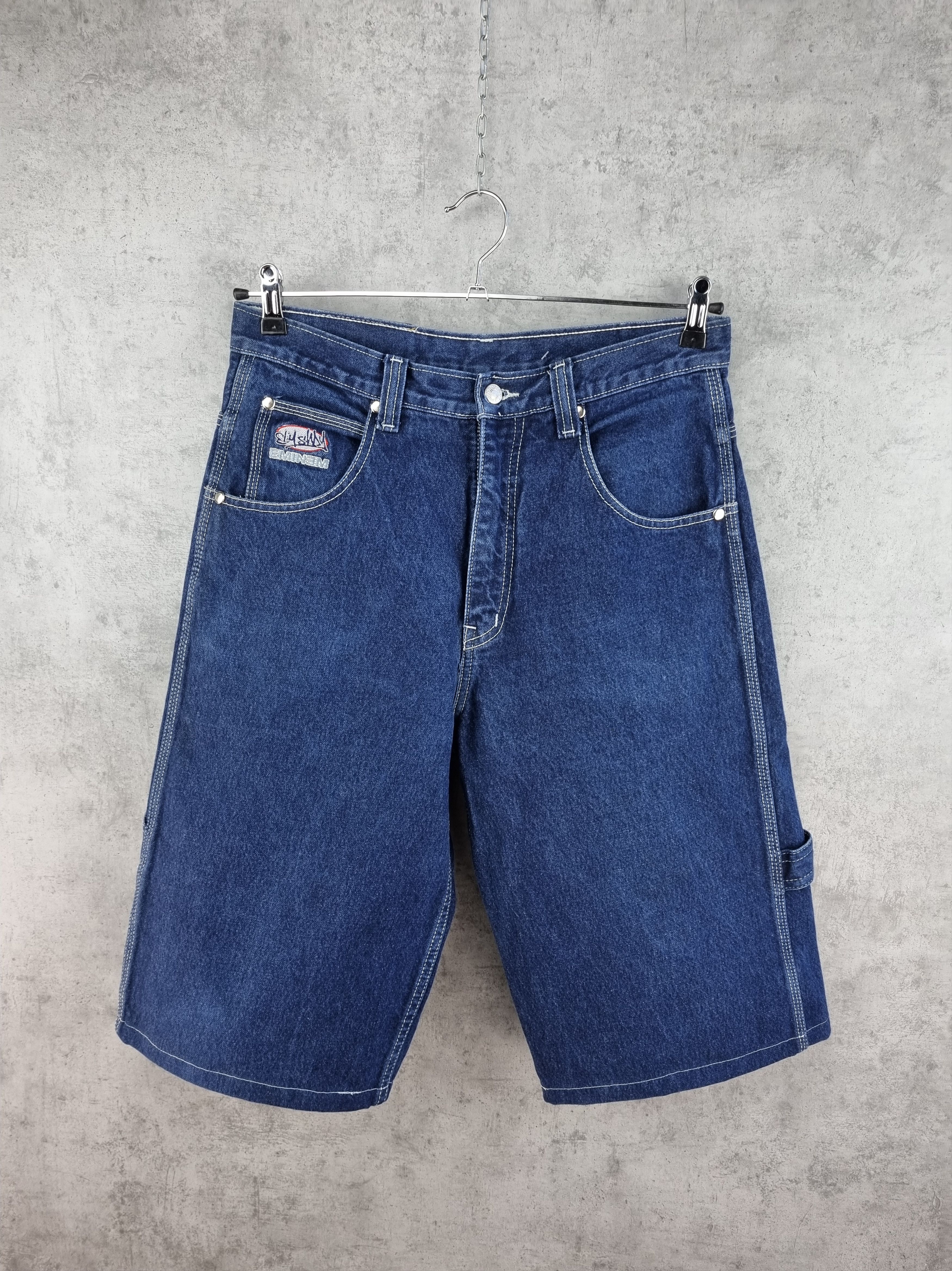 Eminem × Rap Tees 90s Eminem Carpenter Raw Denim Baggy Shorts Big Logo Shorts Size US 32 / EU 48 - 3 Thumbnail