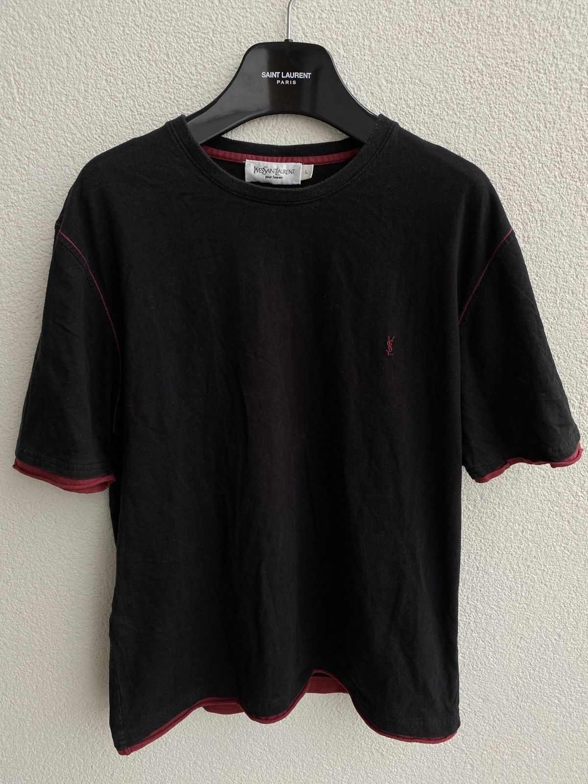 Yves Saint Laurent Black YSL T-shirt Double Layer Size US M / EU 48-50 / 2 - 1 Thumbnail