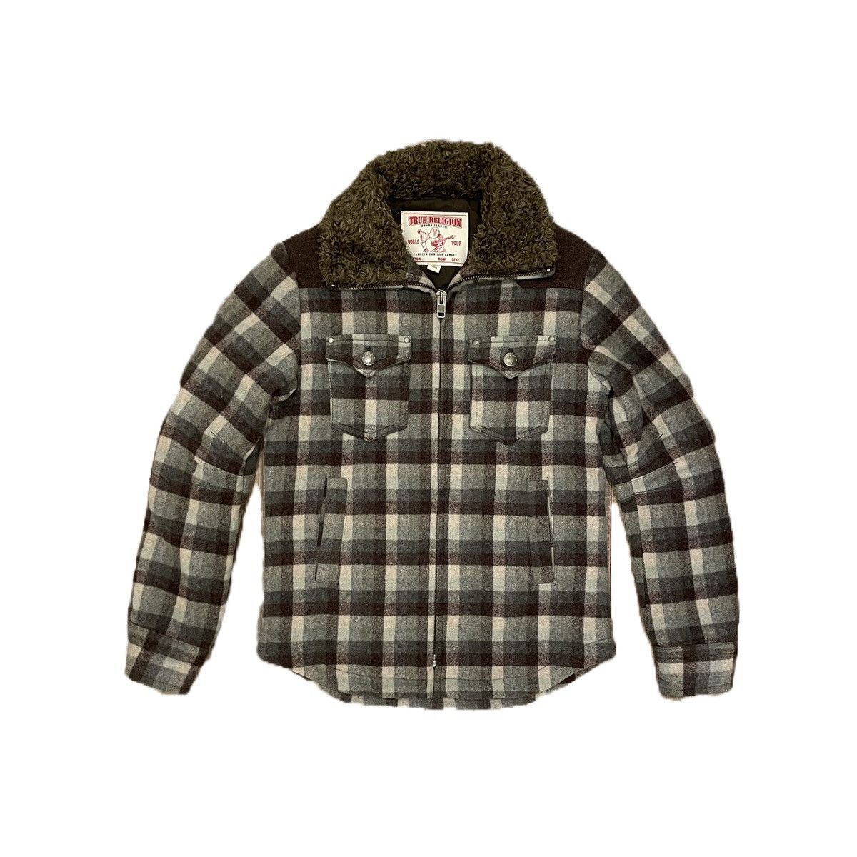 True Religion × Vintage Vintage Flannel Jacket w/ Shearling Collar Size US S / EU 44-46 / 1 - 1 Thumbnail