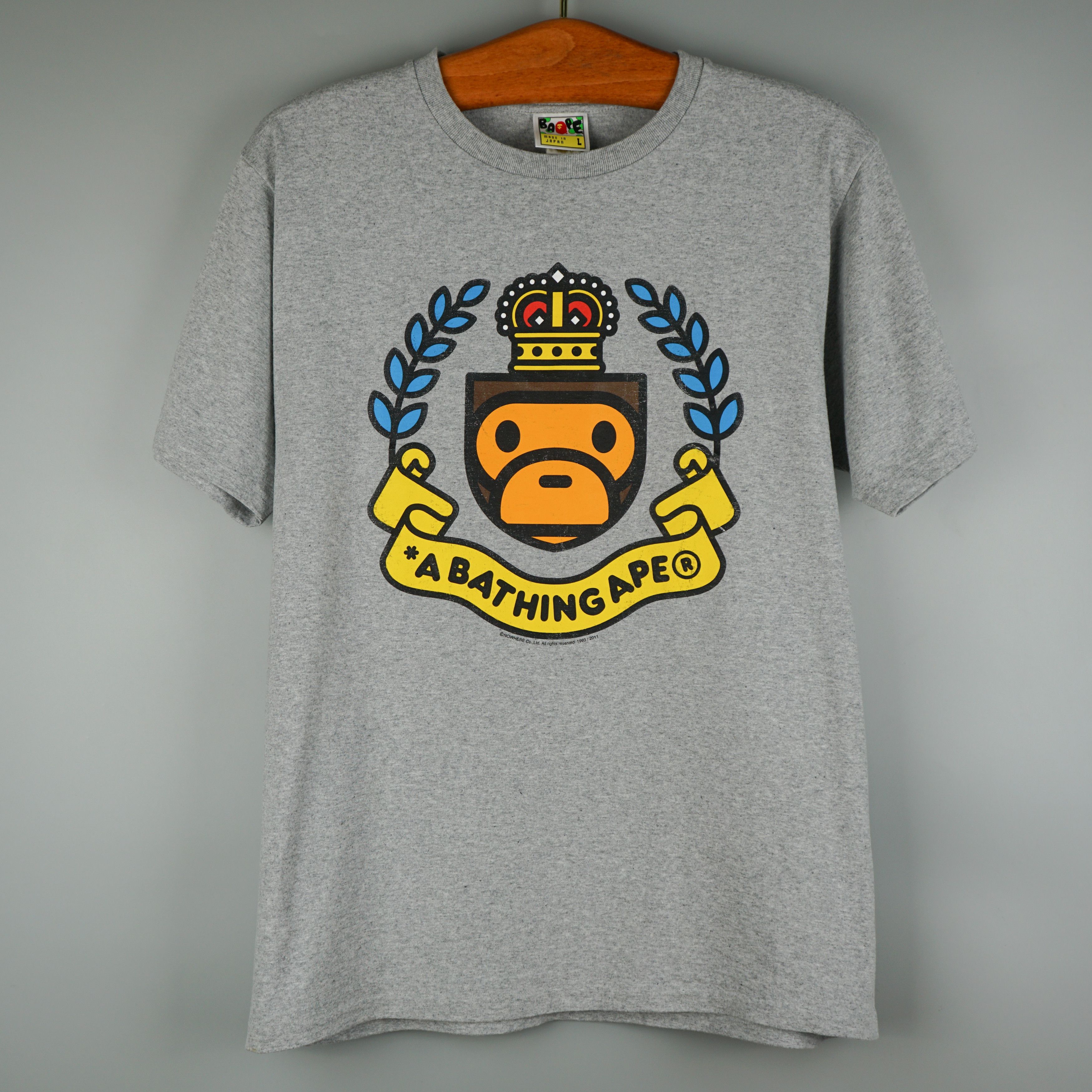 image of Bape Baby Milo Crown Tee (2011) in Grey, Men's (Size Large)