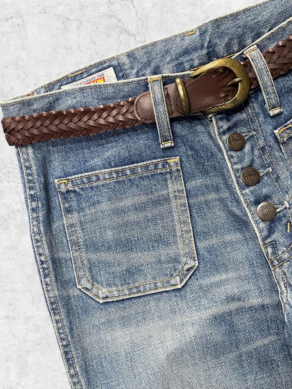 Big John × Japanese Brand × Vintage Vintage 80s Big John Bell Bottom Super Flared & Leather Belt Size US 29 - 6 Thumbnail
