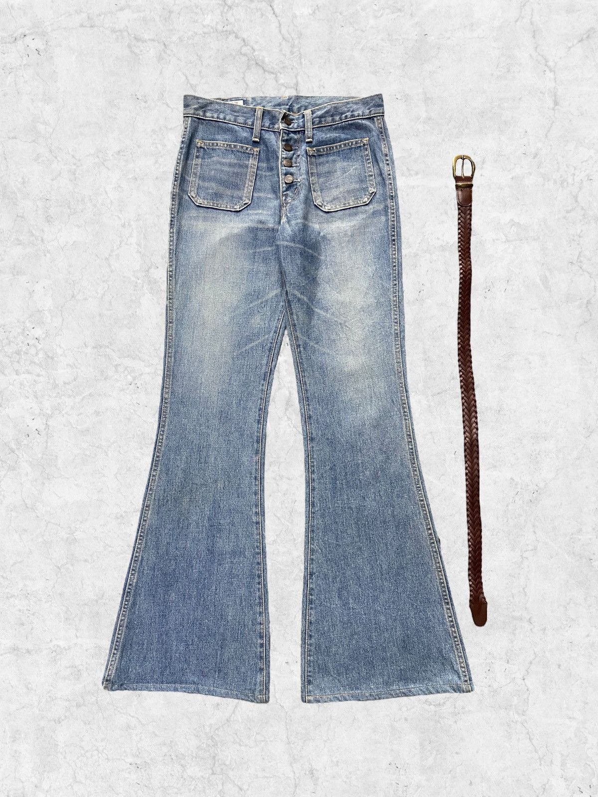 Big John × Japanese Brand × Vintage Vintage 80s Big John Bell Bottom Super Flared & Leather Belt Size US 29 - 2 Thumbnail