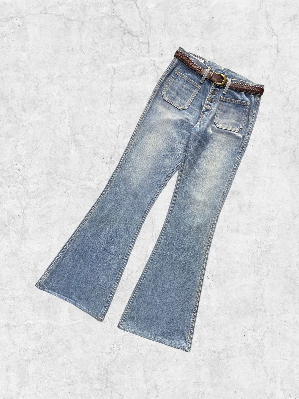 Big John × Japanese Brand × Vintage Vintage 80s Big John Bell Bottom Super Flared & Leather Belt Size US 29 - 4 Thumbnail