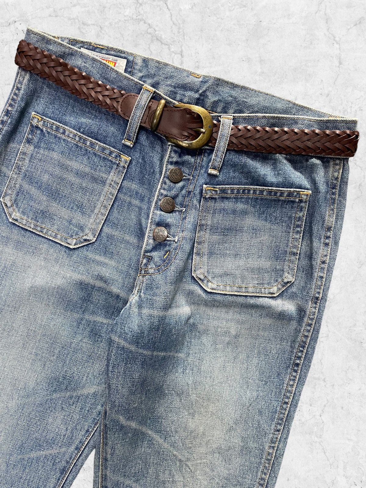 Big John × Japanese Brand × Vintage Vintage 80s Big John Bell Bottom Super Flared & Leather Belt Size US 29 - 5 Thumbnail