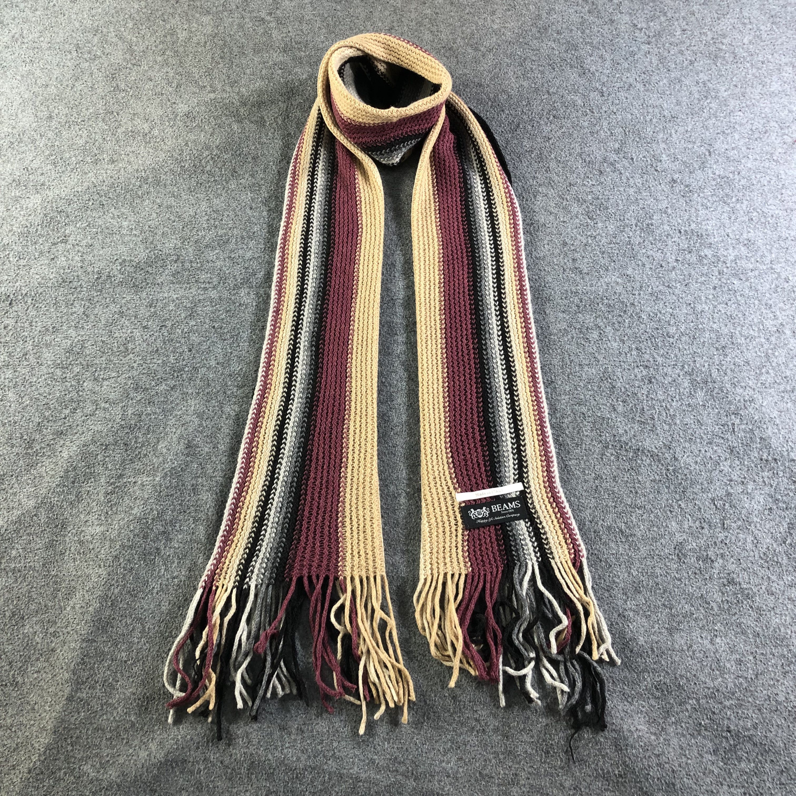 Beams Striped Knit Wool Scarf Muffler V2006