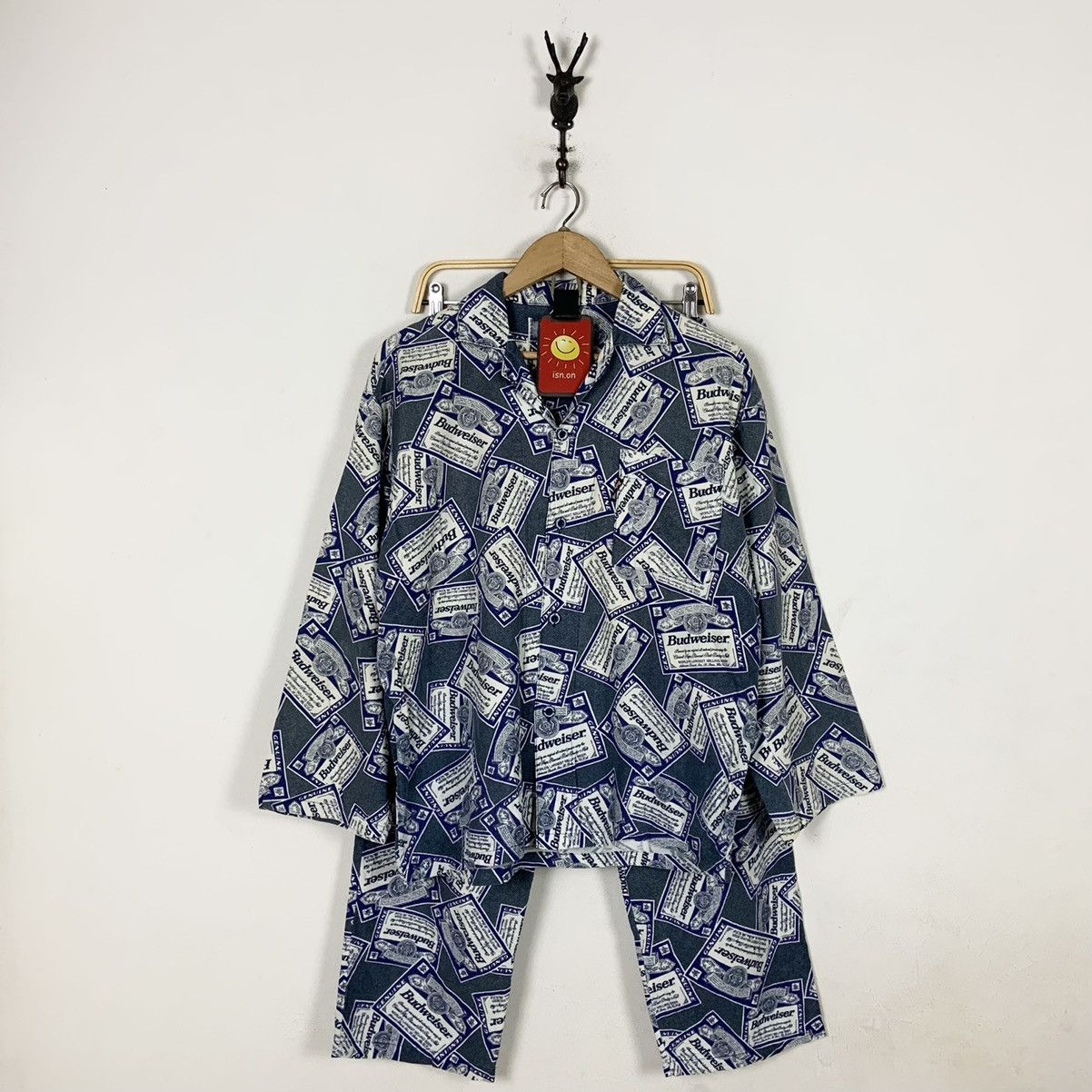 image of Budweiser All Over Print Pajamas Set in Blue, Men's (Size Large)