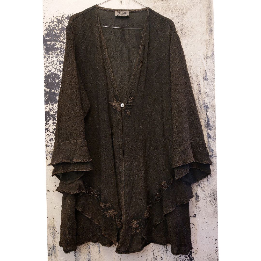 image of Avant Garde x Vintage Dark Goth Coat Light Kimono Style Opium Flared in Dark Brown, Men's (Size XL)