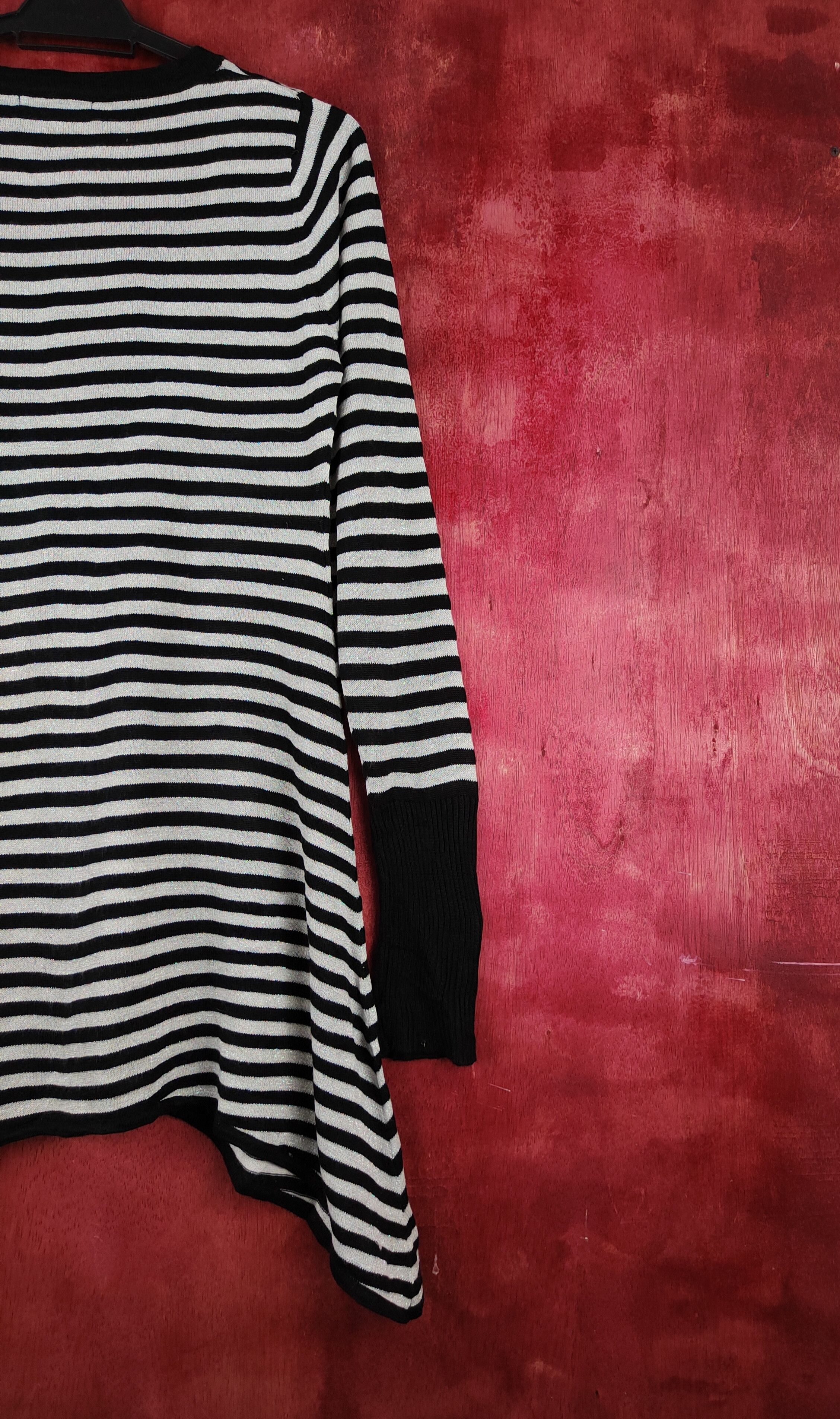 Seditionaries Jocky Gal stripe Black/Gray Shining Cardigan #S962 Size L / US 10 / IT 46 - 10 Thumbnail